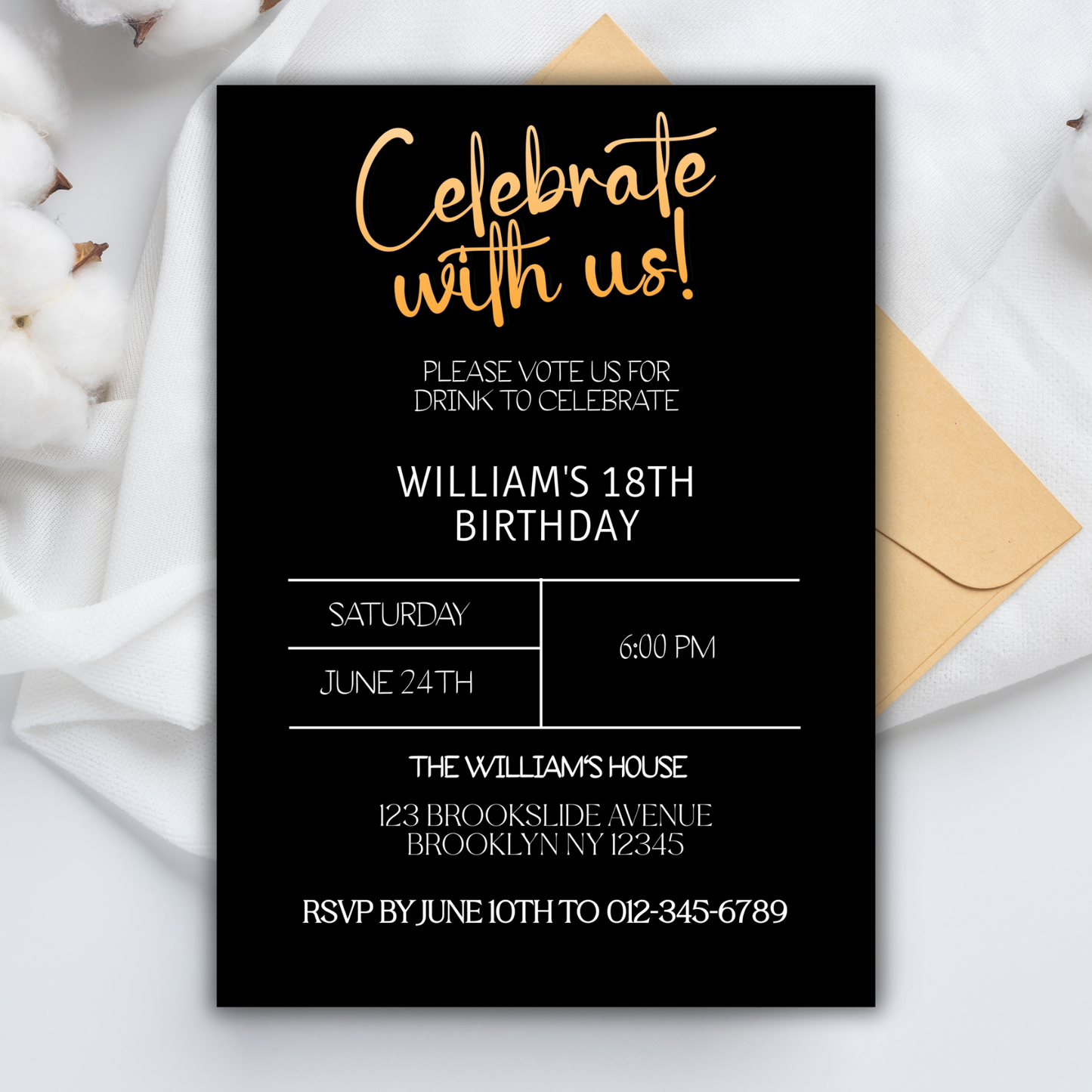 Editable 18th Birthday Party Digital Invitation, Personalized 18th Birthday Instant Download Invite, Modern Customizable 18th Birthday Evite