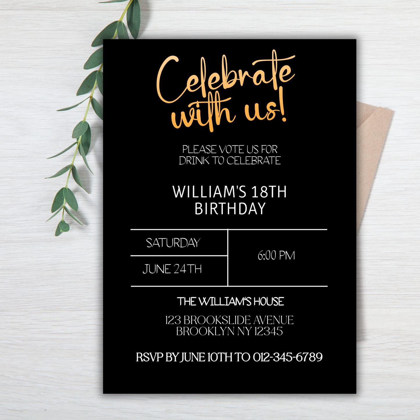 Editable 18th Birthday Party Digital Invitation, Personalized 18th Birthday Instant Download Invite, Modern Customizable 18th Birthday Evite