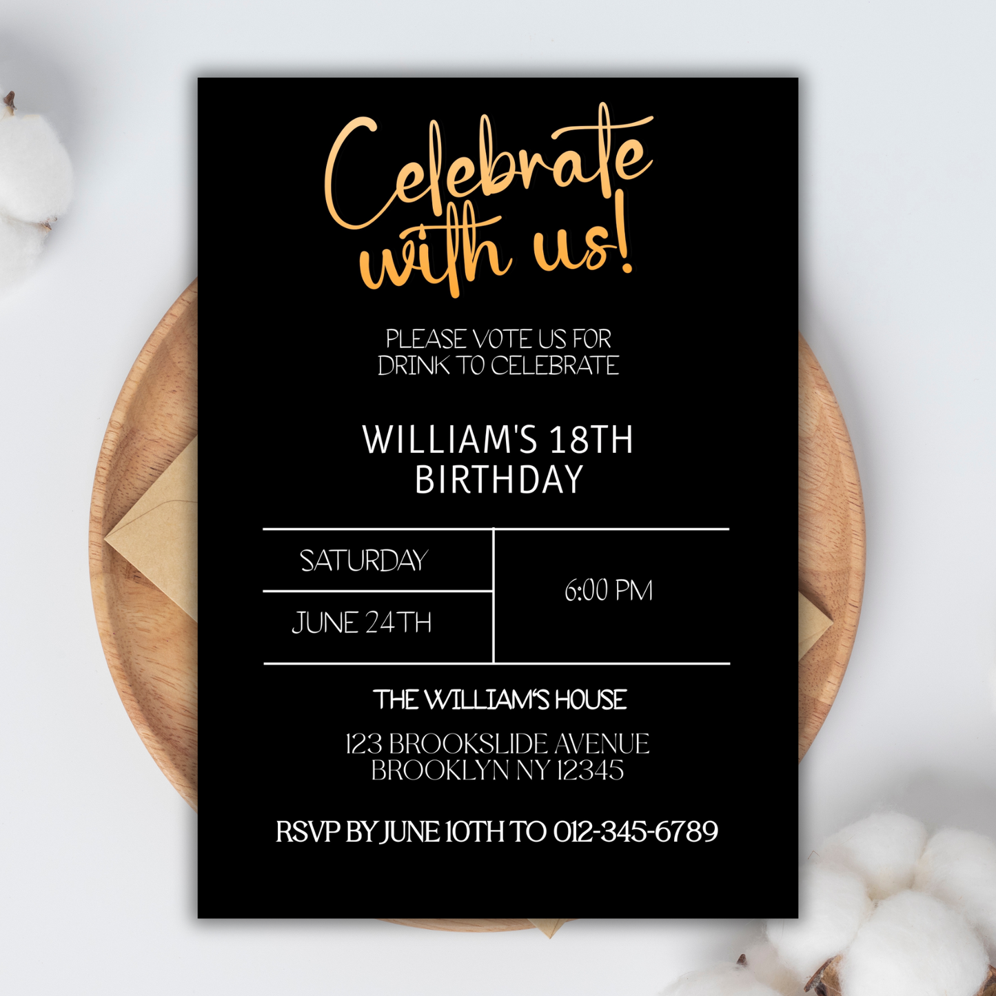Editable 18th Birthday Party Digital Invitation, Personalized 18th Birthday Instant Download Invite, Modern Customizable 18th Birthday Evite