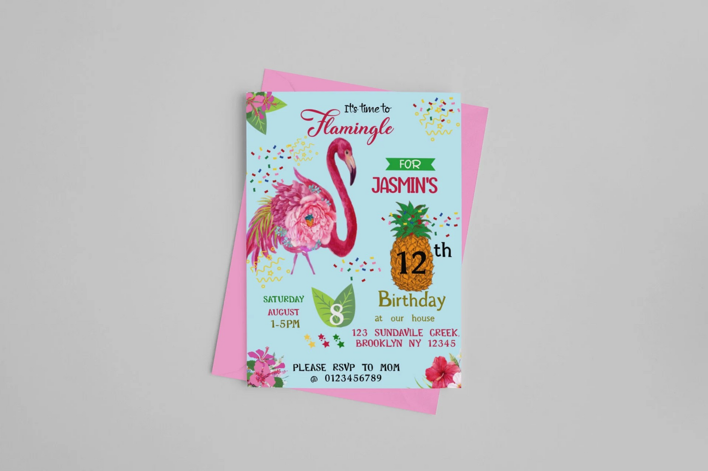 Flamingo Birthday Party Digital Invitation, Let's Flamingle Invitation, Tropical Birthday Invite, Pink Flamingo Invite, Summer Party Invite