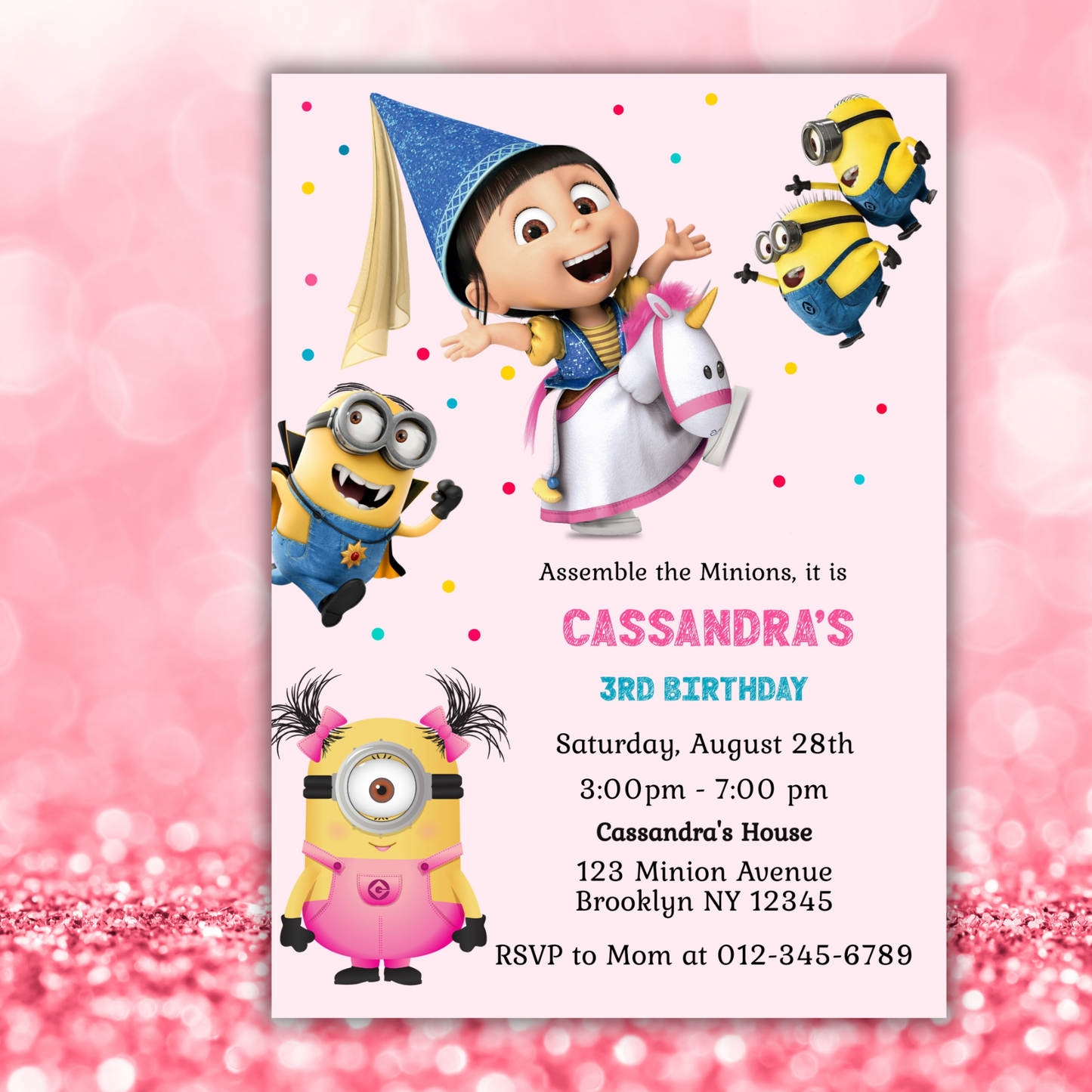 Minion Girl Digital Birthday Invitation, Minion Girl Theme Birthday Party Invitation, Personalized Yellow and White Kids Birthday Invitation