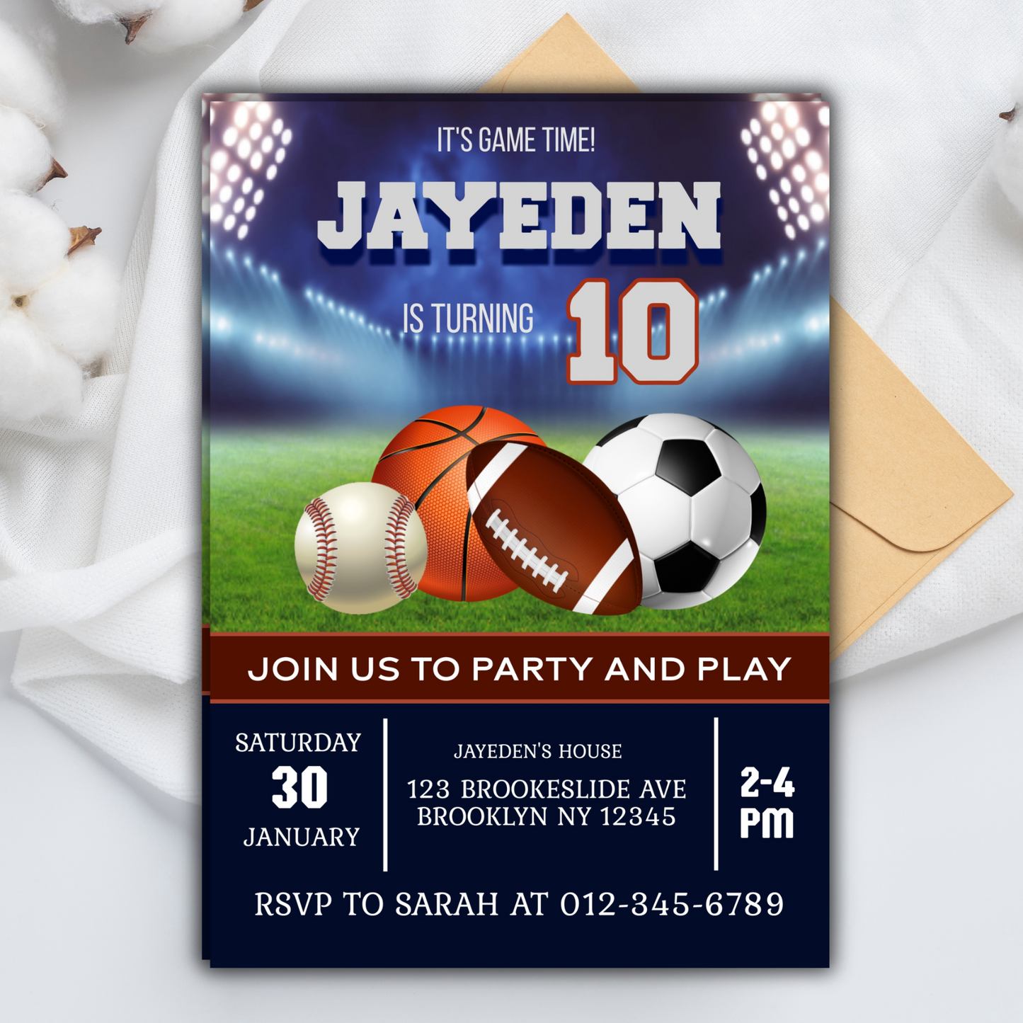 Sports Birthday Printable Invitation, All Stars Sports Basketball, Soccer Baseball Allstars Sports Invitation, Allstars SPORT Pool Birthday