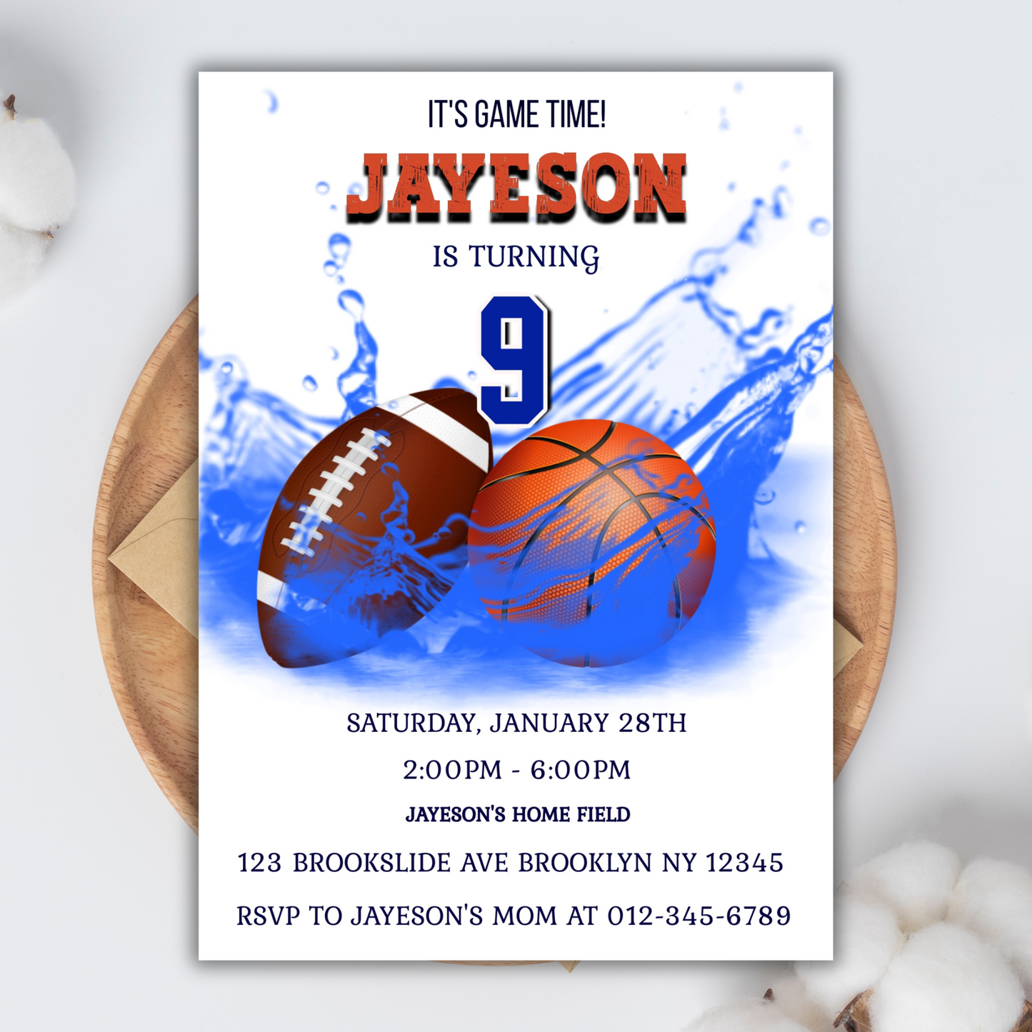 Pool Party Birthday Invite for Baseball kids, Summer Sport Pool Party Invitation, Splish Splash Pool Party Basketball Digital Invitation