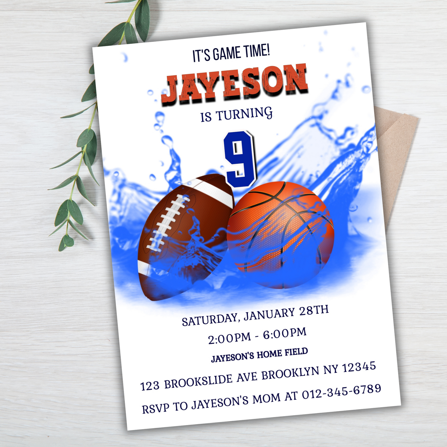 Pool Party Birthday Invite for Baseball kids, Summer Sport Pool Party Invitation, Splish Splash Pool Party Basketball Digital Invitation