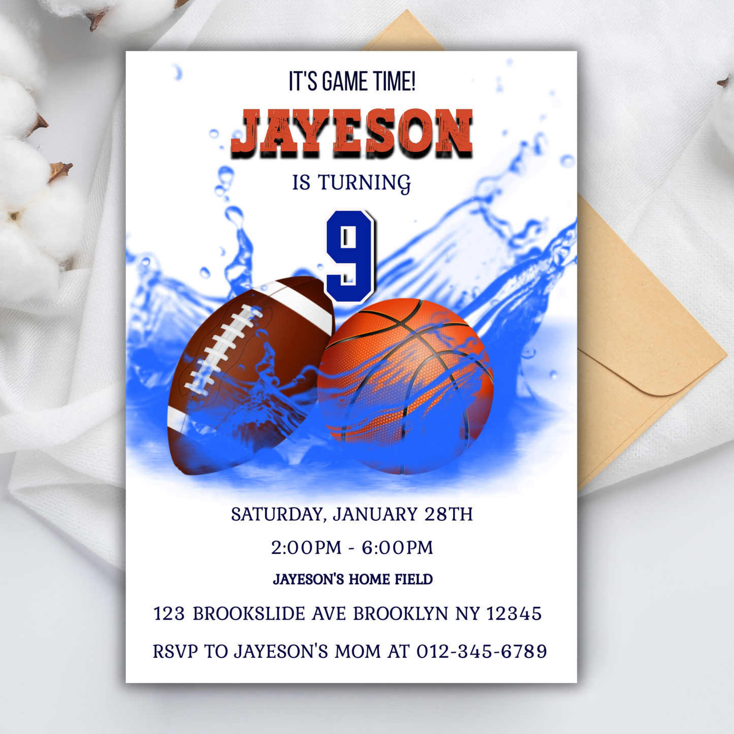 Pool Party Birthday Invite for Baseball kids, Summer Sport Pool Party Invitation, Splish Splash Pool Party Basketball Digital Invitation