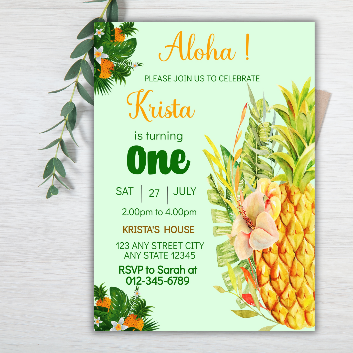 Pineapple Party Aloha Digital Birthday Invitation, Pineapple Party Invitation, Luau Birthday Invitation, Tropical Digital Birthday Invite