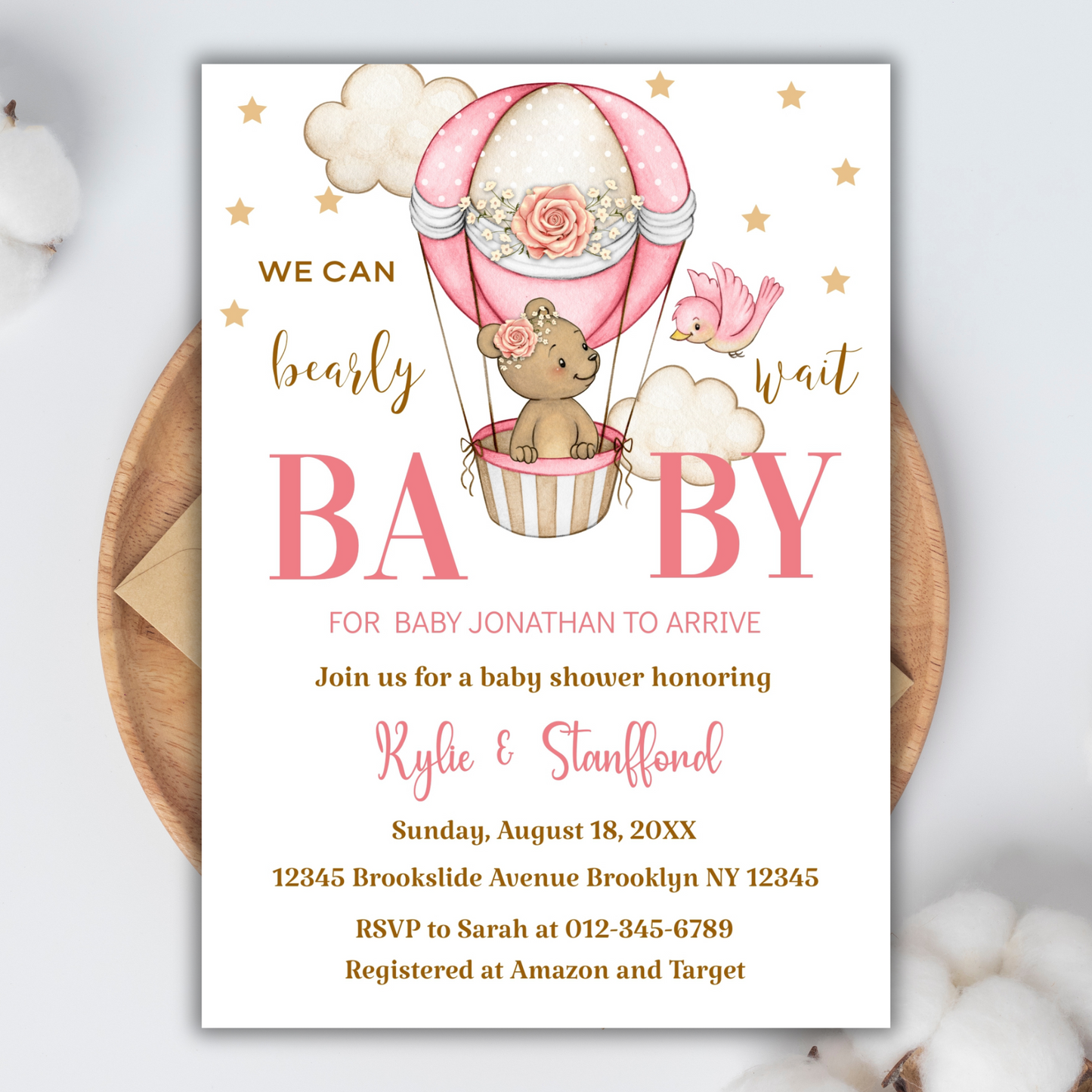 We can Bearly Wait Baby Bear Baby Shower Invitation | Woodland Themed Baby Shower Invite | Cute Printable or Digital Bear Baby Invite for Boys or Girls