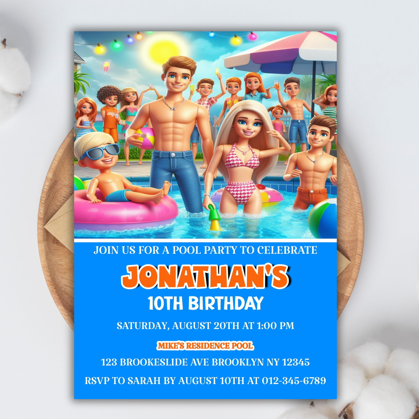 Barbie and Ken Pool Party Birthday Invitation, Cute Dolls Swim Party, Barbie Baby Doll Birthday Invitation, Barbie Pool Party Birthday Pink Invite