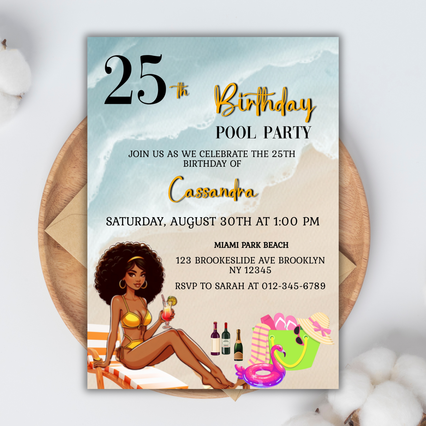 25th Birthday Beach Pool Party Invitation | Editable Summer Water Bash Invite | Tropical Digital Download for Women or Men