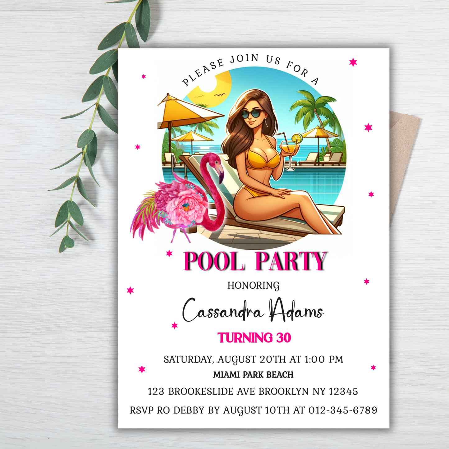 25th Birthday Beach Pool Party Invitation | Editable Summer Water Bash Invite | Tropical Digital Download for Women or Men (Copy)