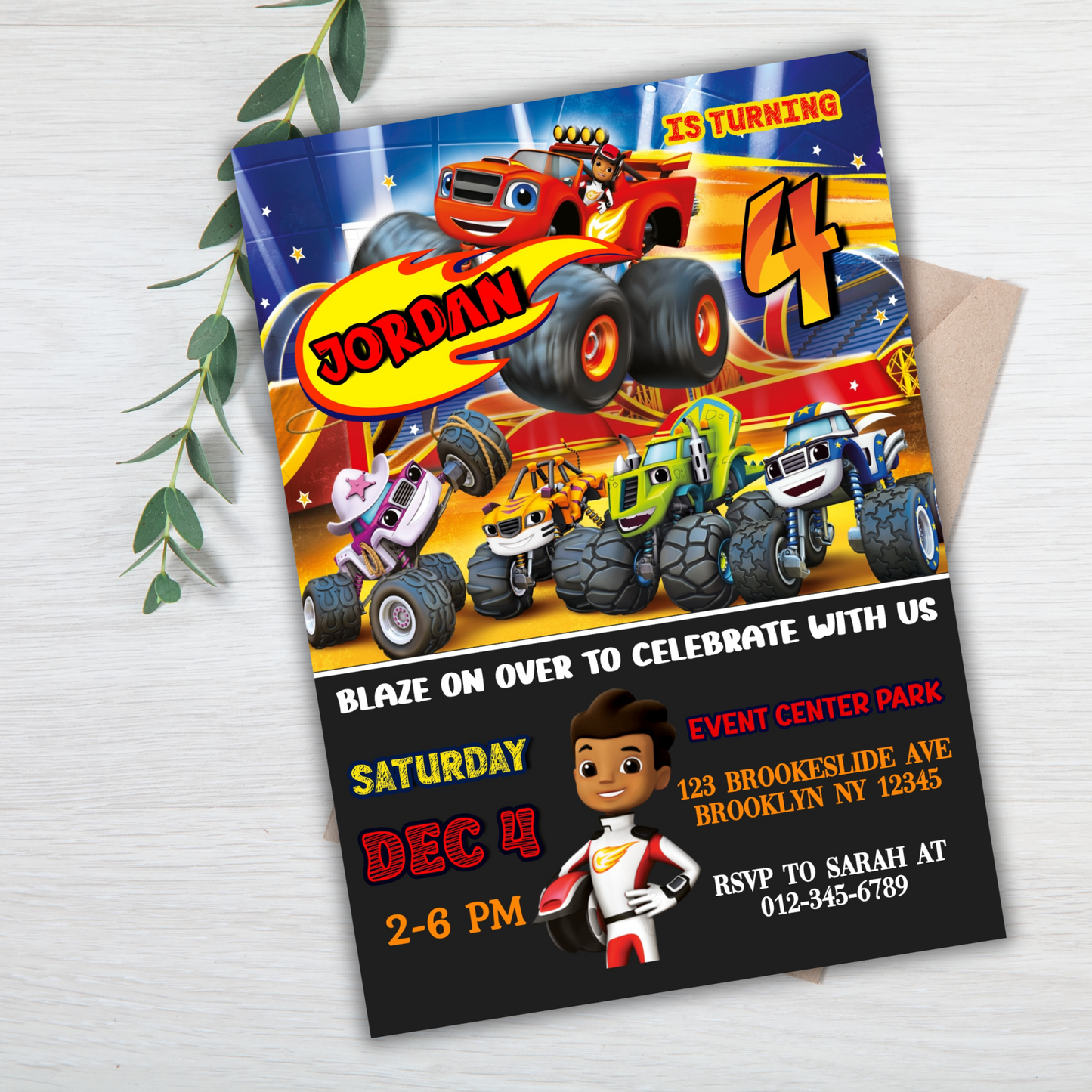 Blazing Blaze Monster Machine Birthday Invitation, Digital Boy Monster Truck Birthday Party Invite, Blaze Monster Machine Invitation