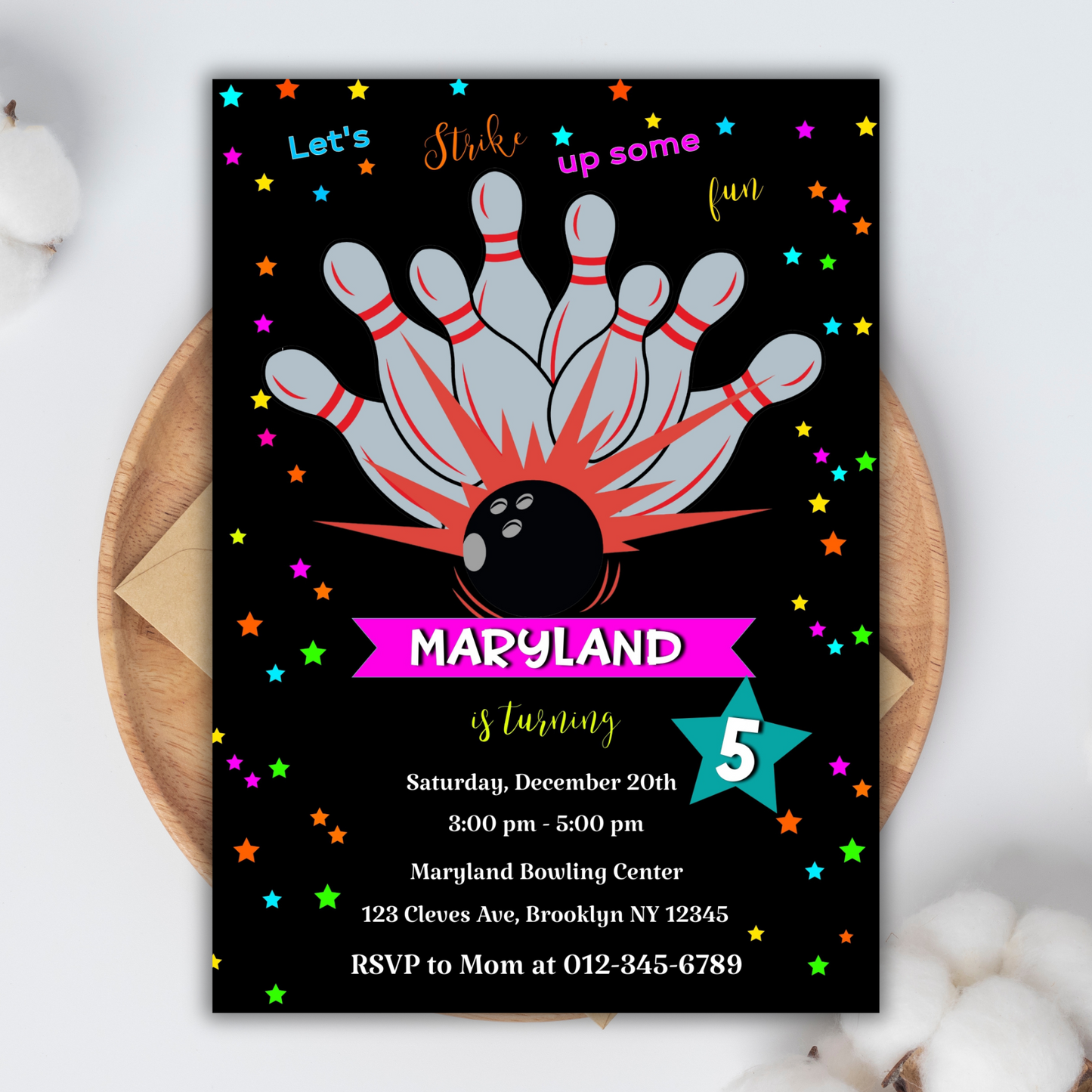 Editable Bowling Birthday Party Invitation, Bowling Birthday Digital Invite for Men, any age, Let's Strike Up Some Fun Bowl Birthday Invite