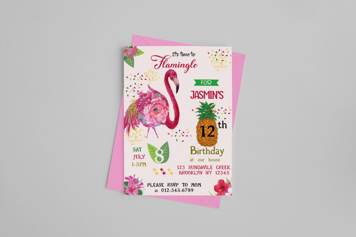 Flamingo Birthday Party Digital Invitation, Let's Flamingle Invitation, Tropical Birthday Invite, Pink Flamingo Invite, Summer Party Invite