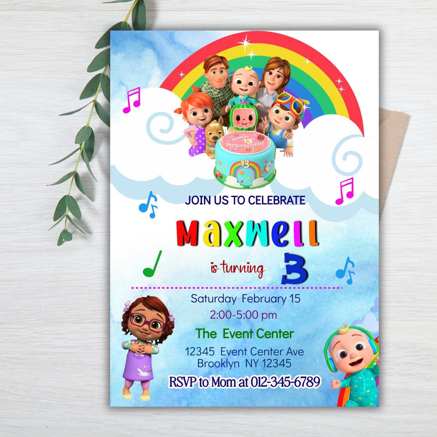 Cocomelon Birthday Invitation, Cocomelon Party Invite, Kids Birthday Party Invite, Cocomelon Digital Birthday Invitationfor kids