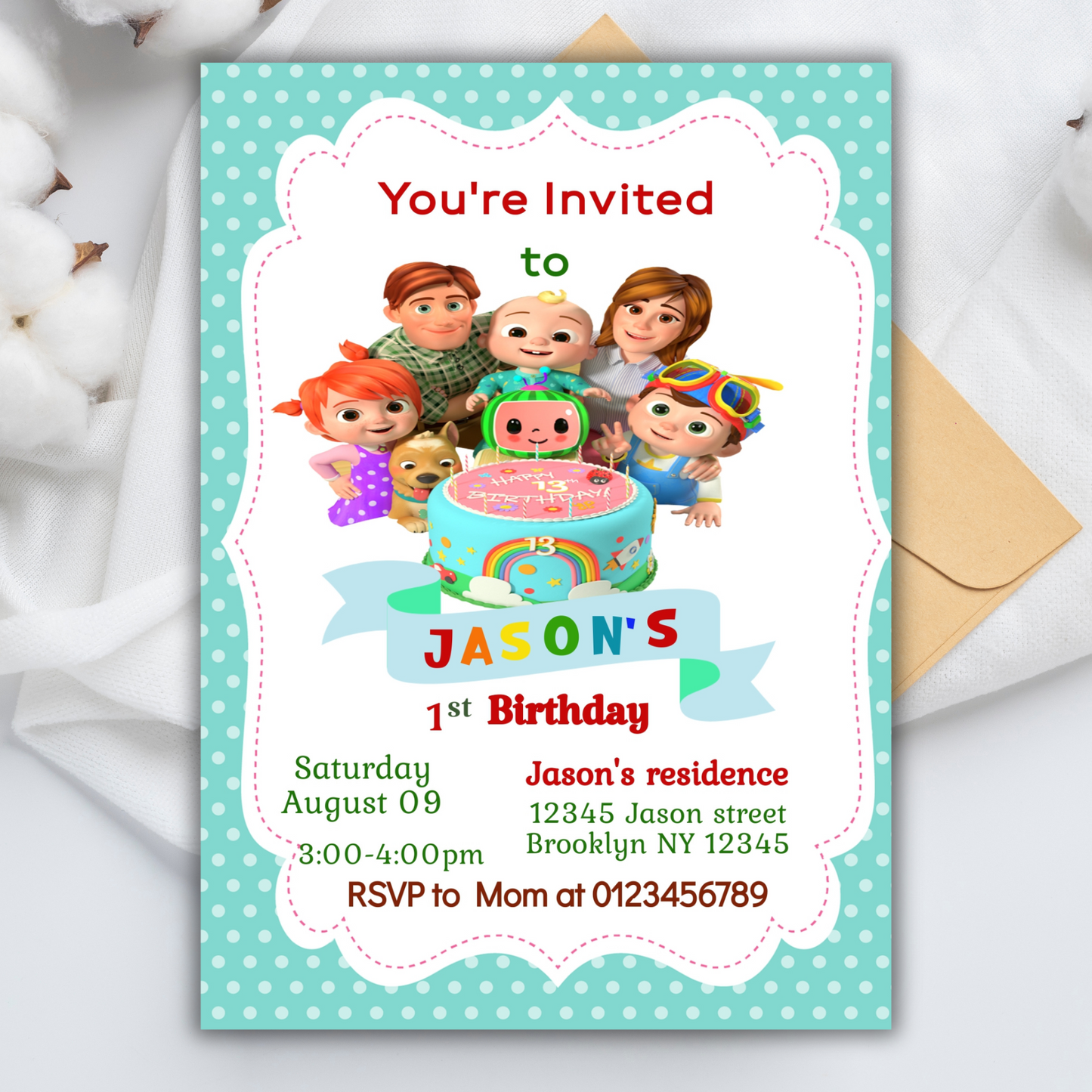 Cocomelon Birthday Invitation, Cocomelon Party Invite, Kids Birthday Party Invite, Cocomelon Digital Birthday Invitationfor kids