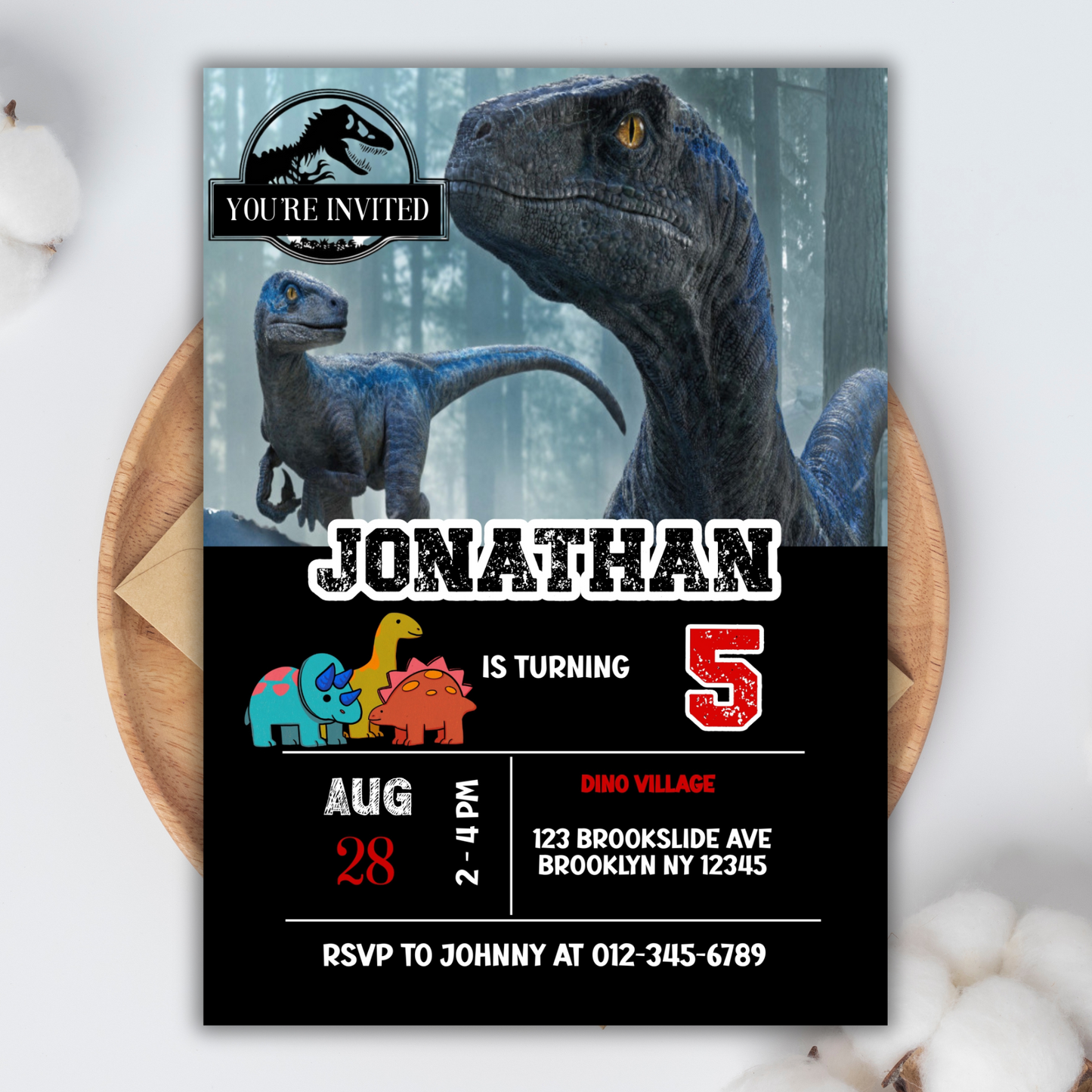 Dinosaur Digital Jurassic Birthday Invitation, Boys Dinosaur Birthday Template, T-Rex Boys Birthday Invitation, Custom Jurassic Dinosaur