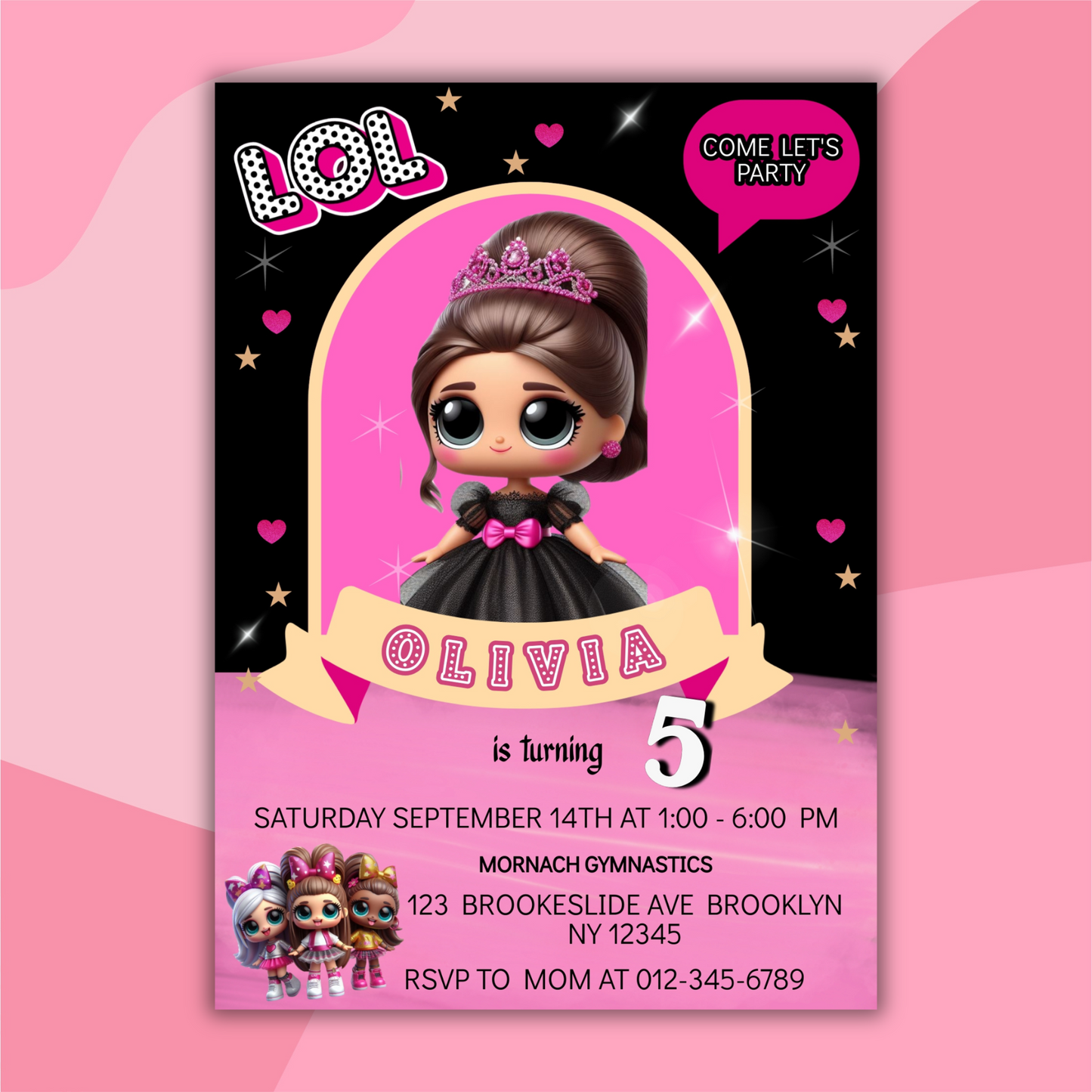 Doll Birthday Digital Invitation, Cute Dolls Birthday Cards, Editable Baby Doll Birthday Invitation, Girl Birthday Pink Invitation
