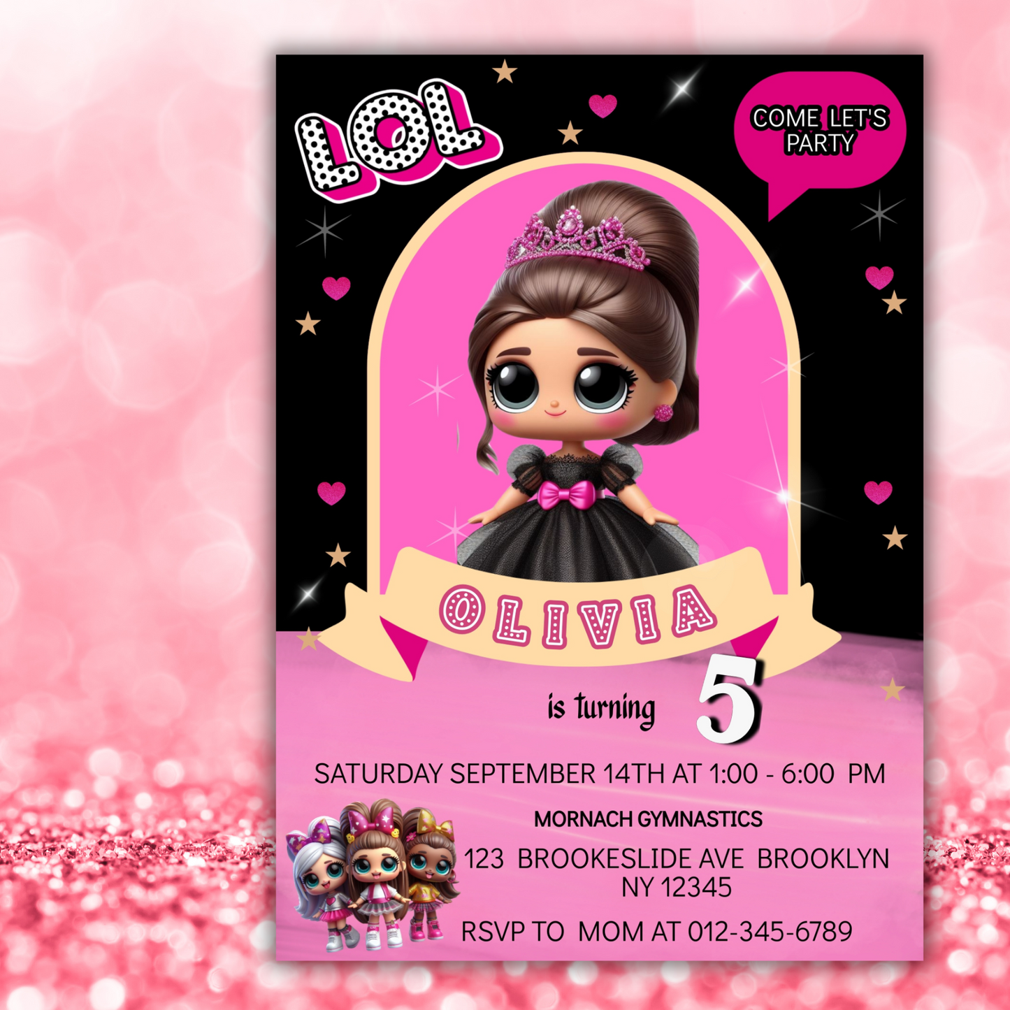 Doll Birthday Digital Invitation, Cute Dolls Birthday Cards, Editable Baby Doll Birthday Invitation, Girl Birthday Pink Invitation
