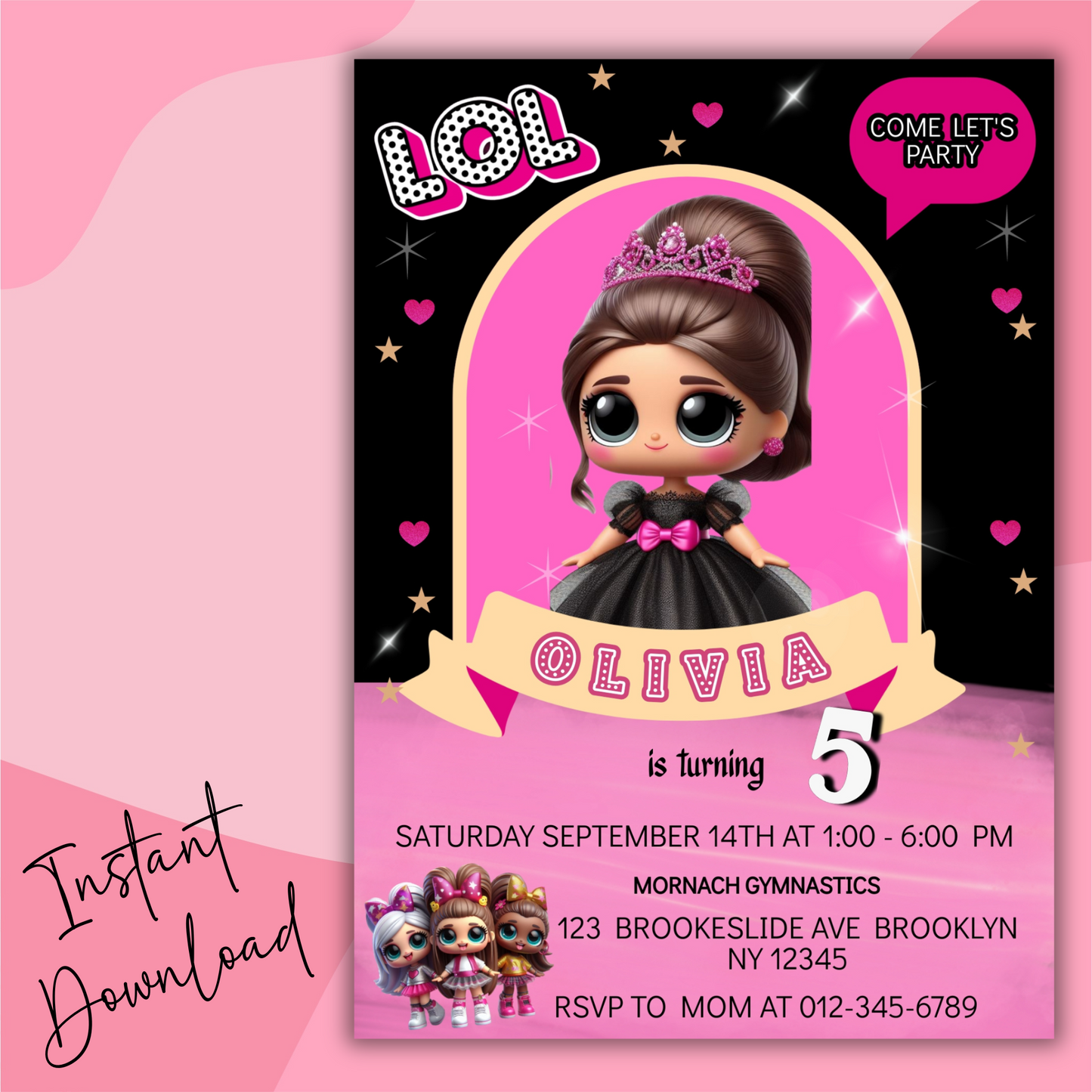 Doll Birthday Digital Invitation, Cute Dolls Birthday Cards, Editable Baby Doll Birthday Invitation, Girl Birthday Pink Invitation