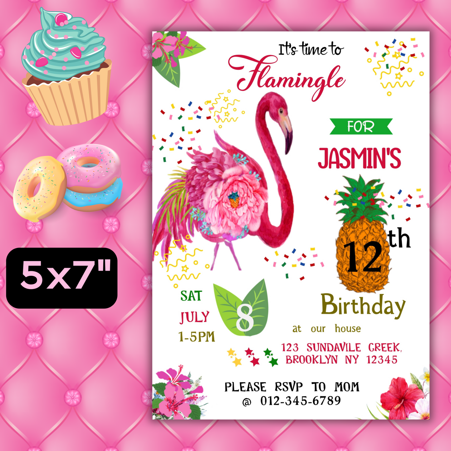 Flamingo Birthday Party Digital Invitation, Let's Flamingle Invitation, Tropical Birthday Invite, Pink Flamingo Invite, Summer Party Invite