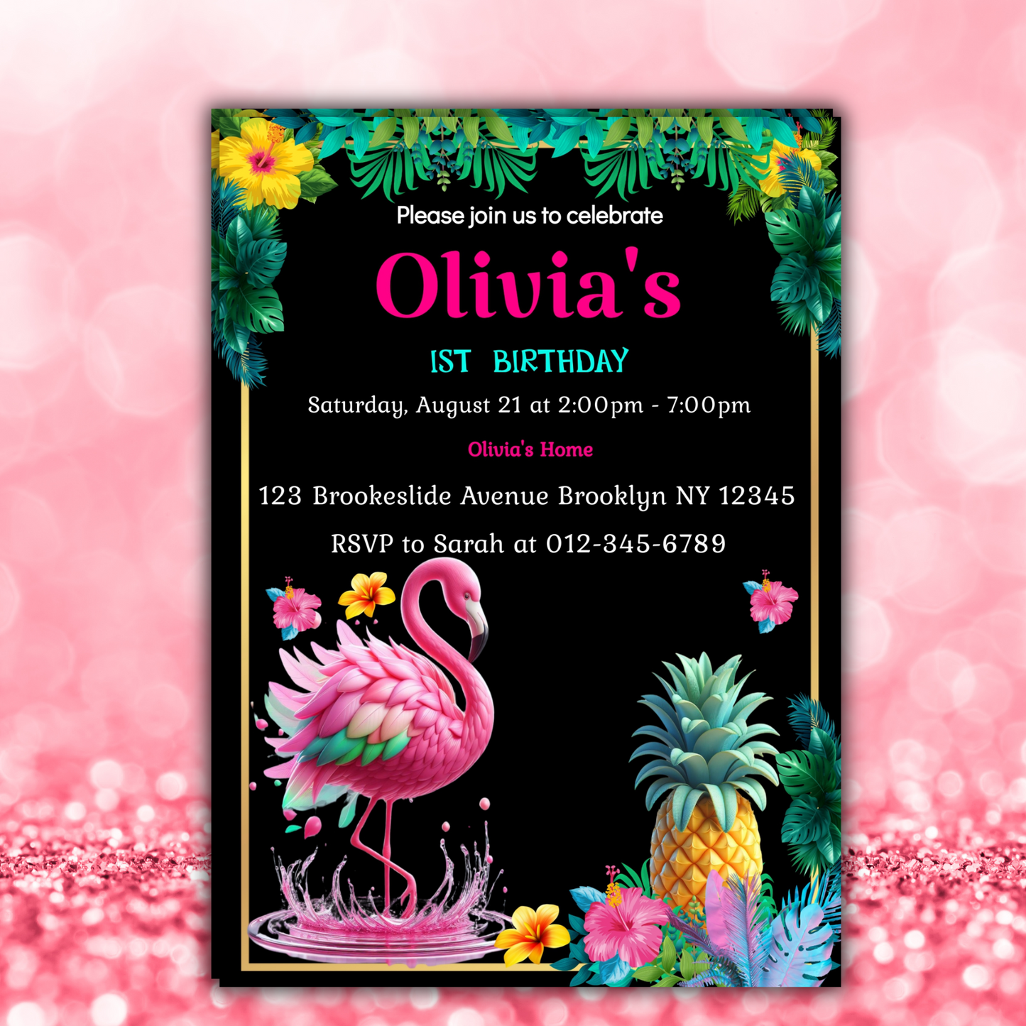 Flamingo Birthday Party Digital Invitation, Let's Flamingle Invitation, Tropical Birthday Invite, Pink Flamingo Invite, Summer Party Invite