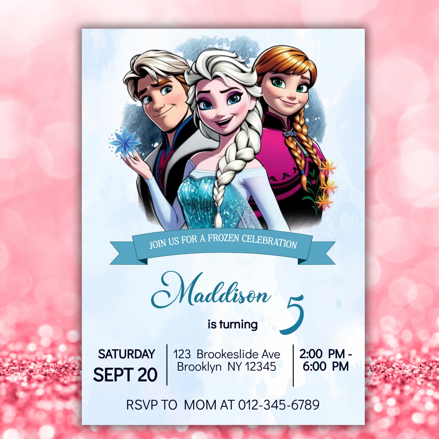 Personalized Disney Frozen Birthday Invitation for Kids | Printable Elsa & Anna Party Invite | Custom Digital Girl's Birthday Card