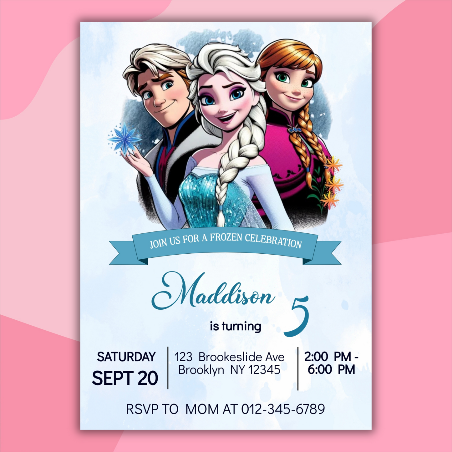 Personalized Disney Frozen Birthday Invitation for Kids | Printable Elsa & Anna Party Invite | Custom Digital Girl's Birthday Card