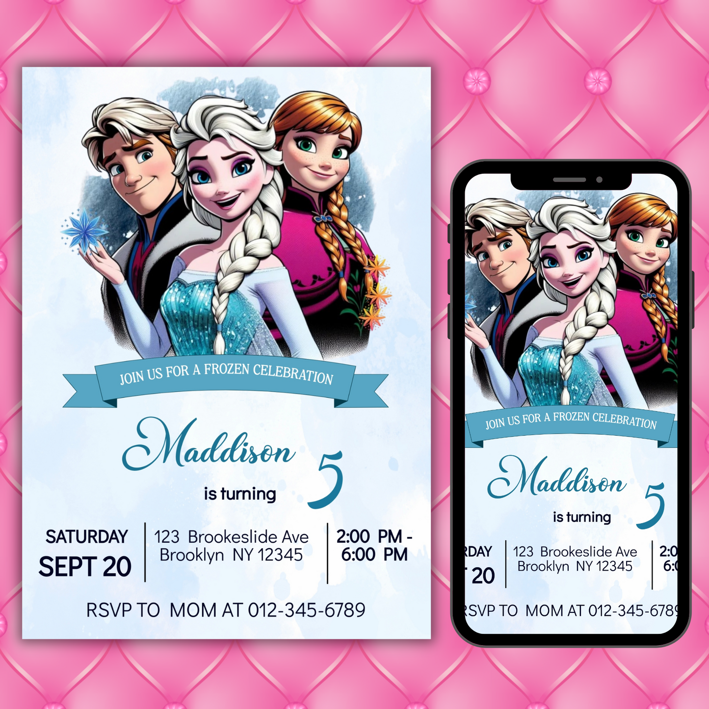 Personalized Disney Frozen Birthday Invitation for Kids | Printable Elsa & Anna Party Invite | Custom Digital Girl's Birthday Card