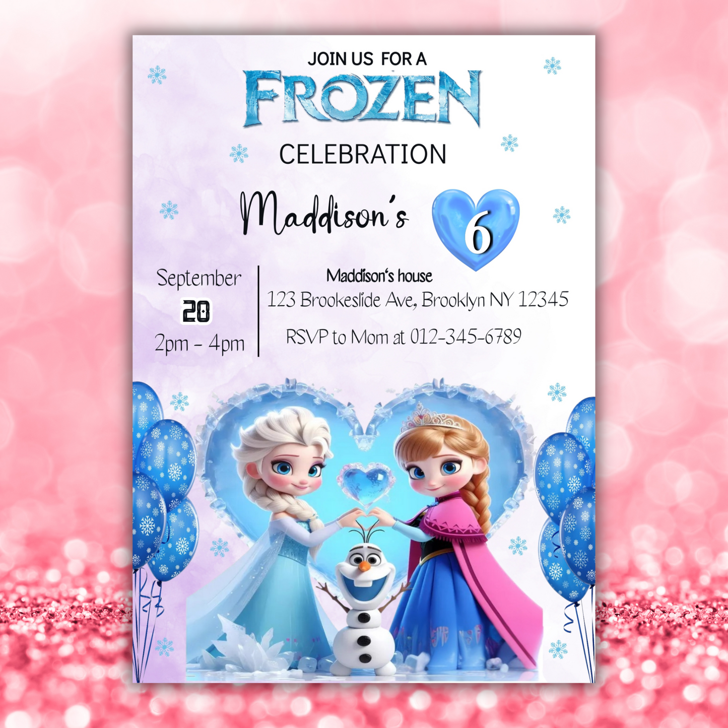 Personalized Disney Frozen Birthday Invitation for Kids | Printable Elsa & Anna Party Invite | Custom Digital Girl's Birthday Card