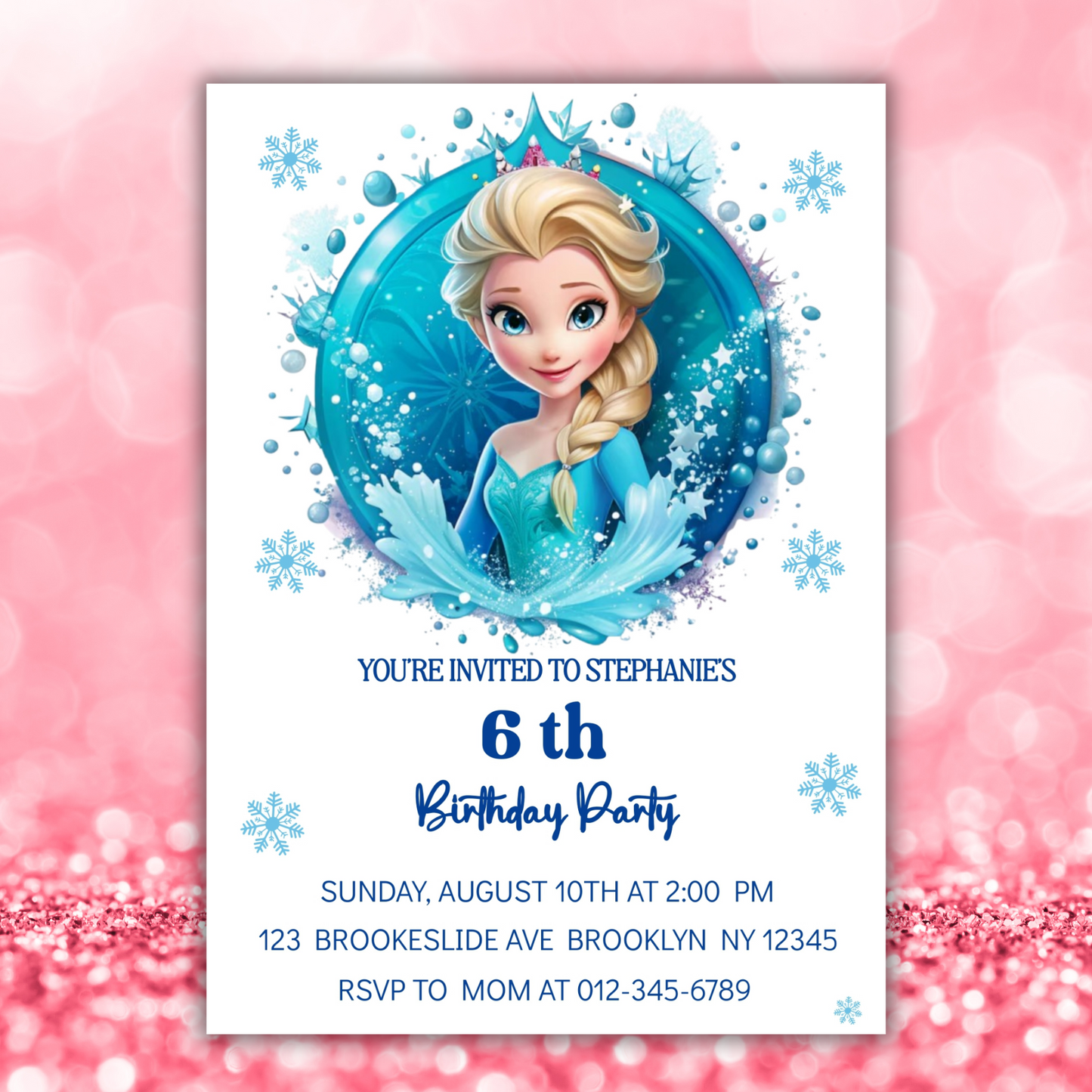 Editable Frozen Birthday Invitation for Kids | Princess Elsa & Anna Party Invite | Custom Digital Girl's Birthday Card