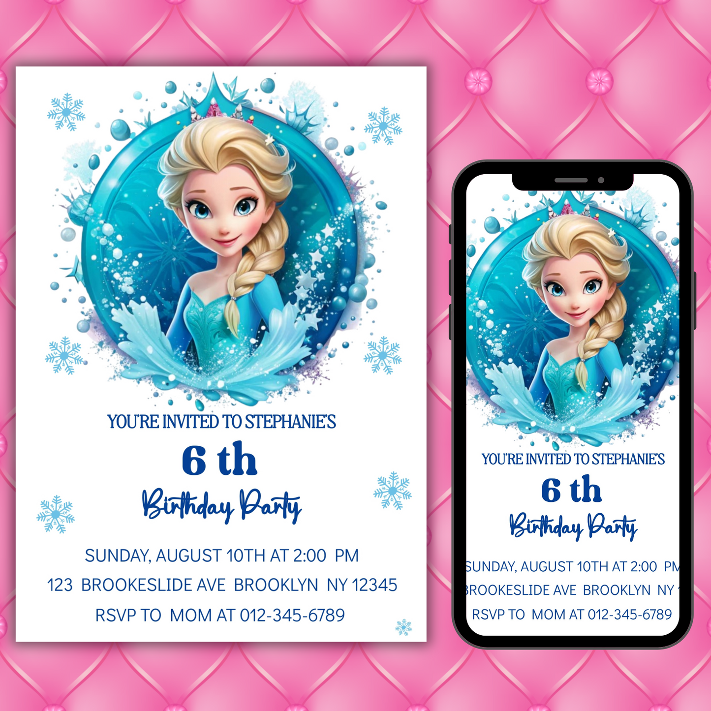 Editable Frozen Birthday Invitation for Kids | Princess Elsa & Anna Party Invite | Custom Digital Girl's Birthday Card
