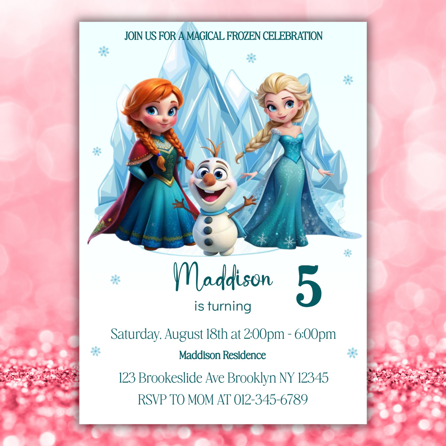 Editable Frozen Birthday Invitation for Kids | Princess Elsa & Anna Party Invite | Custom Digital Girl's Birthday Card