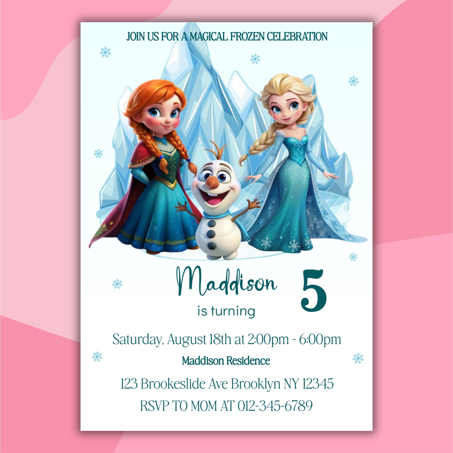 Editable Frozen Birthday Invitation for Kids | Princess Elsa & Anna Party Invite | Custom Digital Girl's Birthday Card