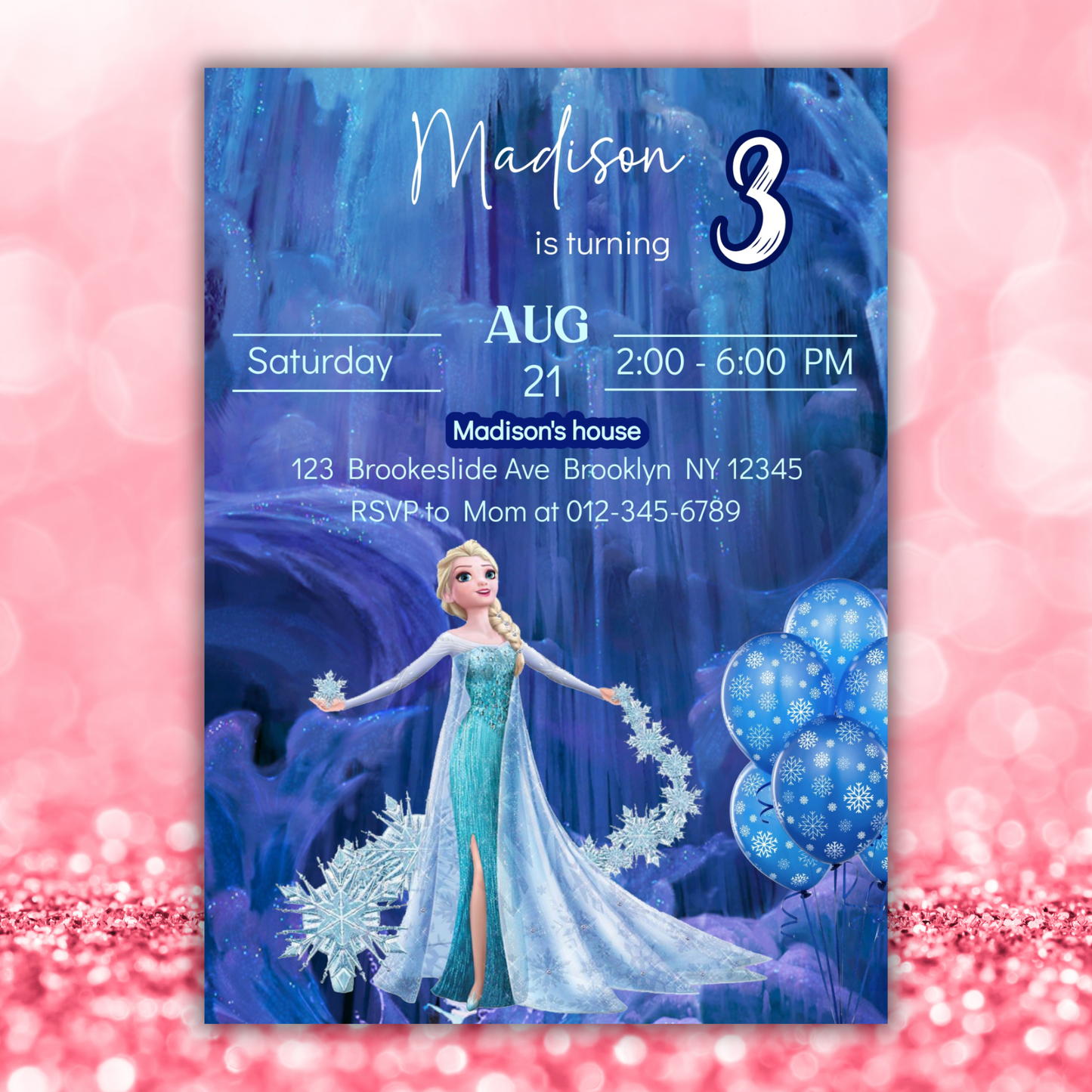 Editable Frozen Birthday Invitation for Kids | Princess Elsa & Anna Party Invite | Custom Digital Girl's Birthday Card (Copy)