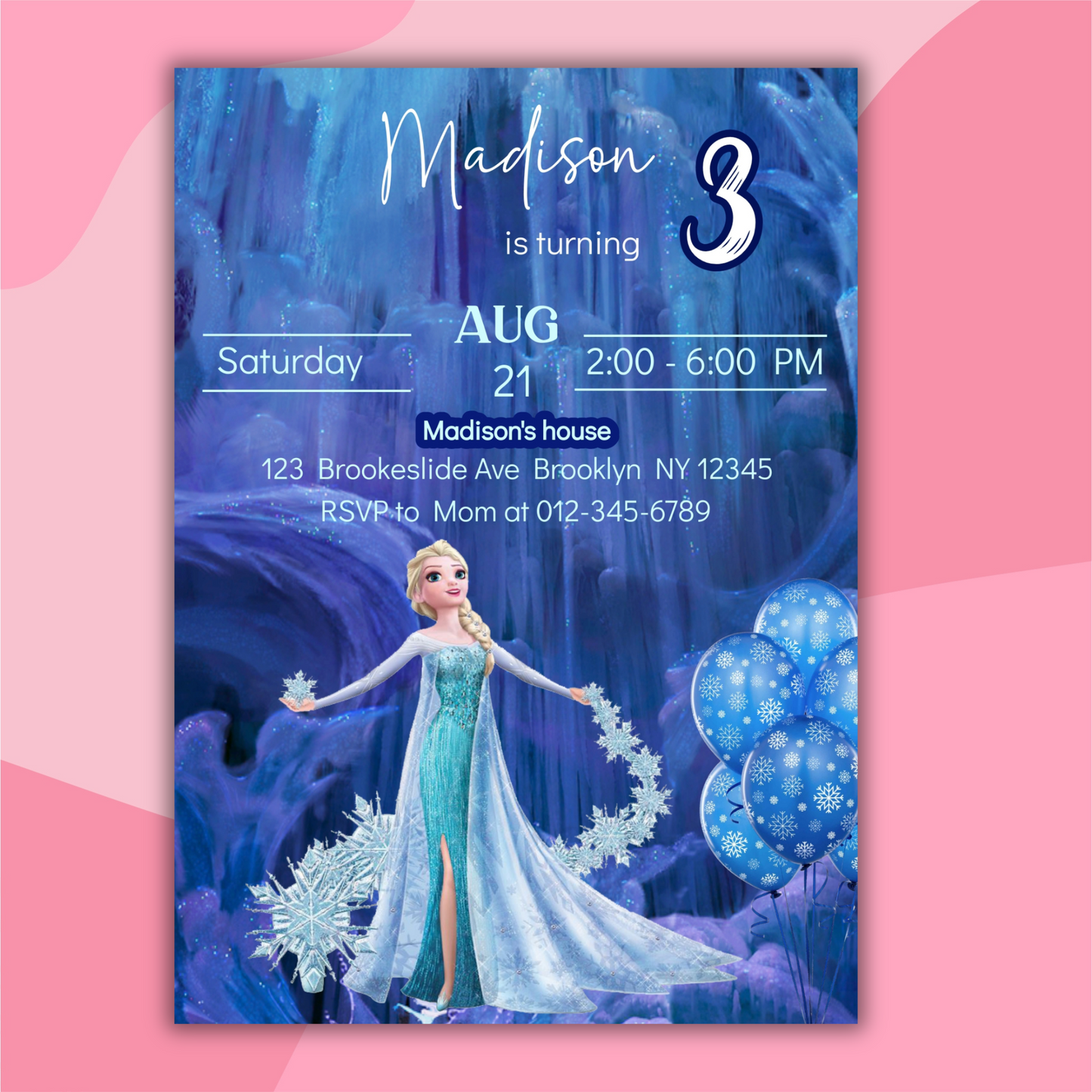 Editable Frozen Birthday Invitation for Kids | Princess Elsa & Anna Party Invite | Custom Digital Girl's Birthday Card (Copy)