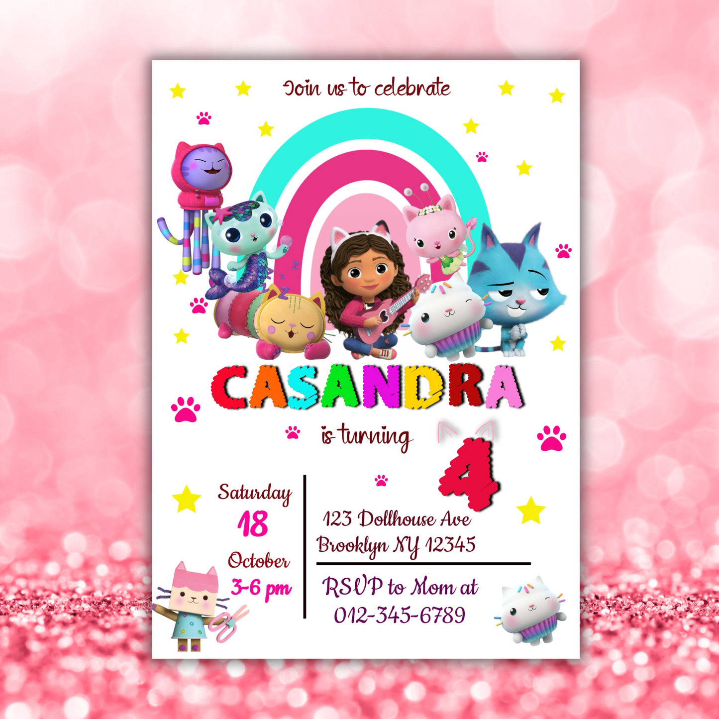 Gabby's Dollhouse Digital Birthday Party Invitation, Colorful Gabby Dollhouse Kids Birthday Invite, Kids Digital Printable Invitation