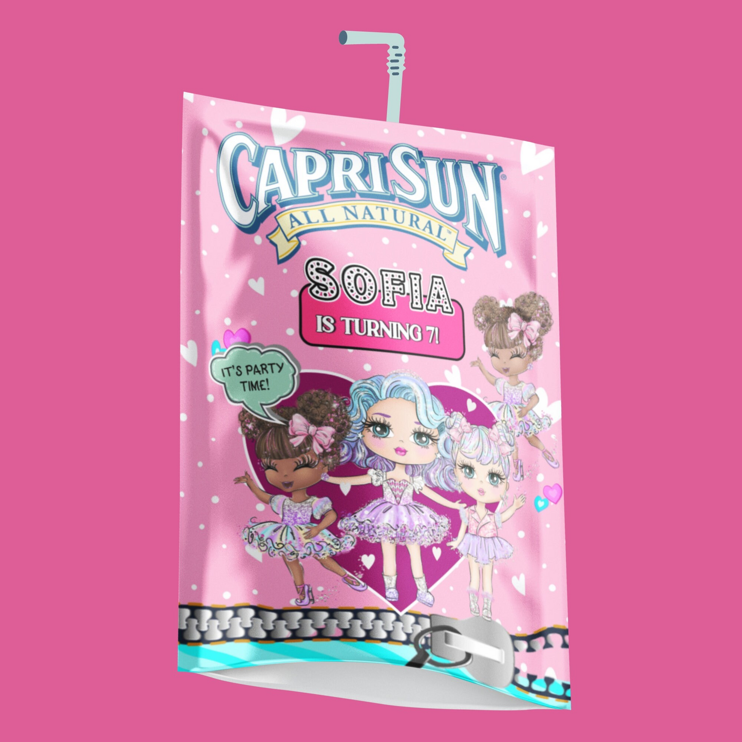 Doll Birthday Digital Capri sun Label, Cute Dolls Birthday Juice Box Label, Editable Baby Doll Birthday Caprisun Label, Birthday Juice Label