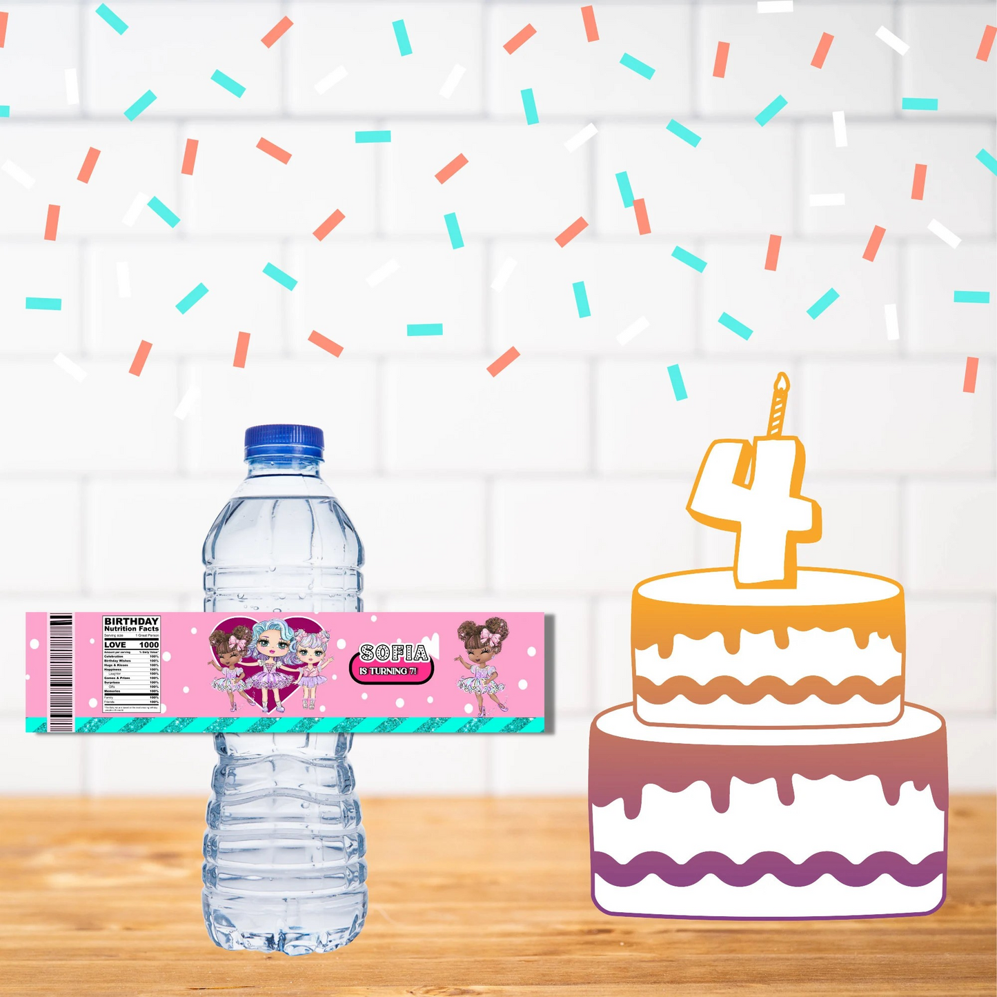 Doll Birthday Digital Water Bottle Label, Cute Dolls Birthday Water Bottle Label, Editable Baby Doll Birthday Water Label, Pink Water Label