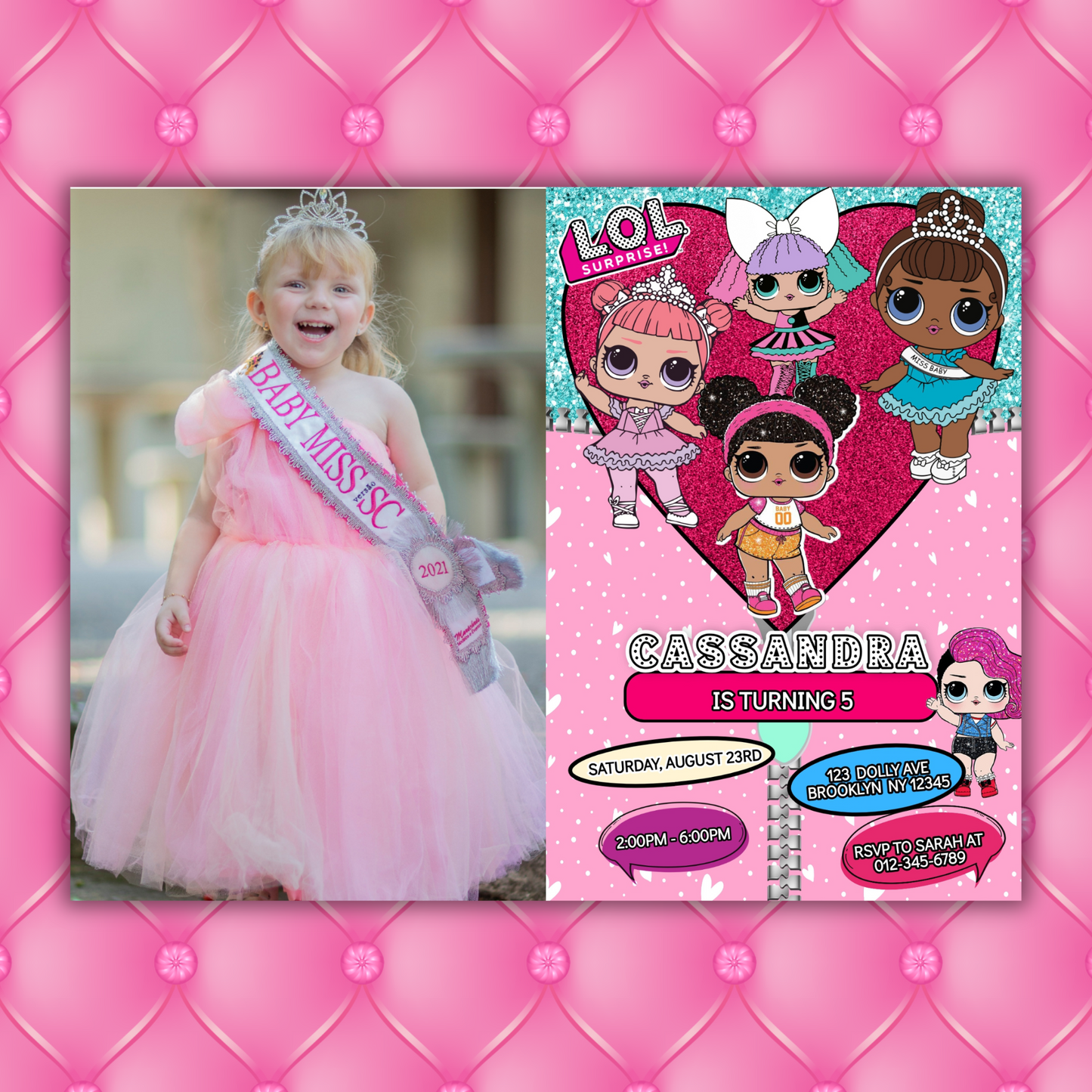 Lol Birthday Photo Digital Invitation, Cute Lol Picture Birthday Cards, Lol Doll Birthday Invitation, LOL Girl Birthday Pink Invitation
