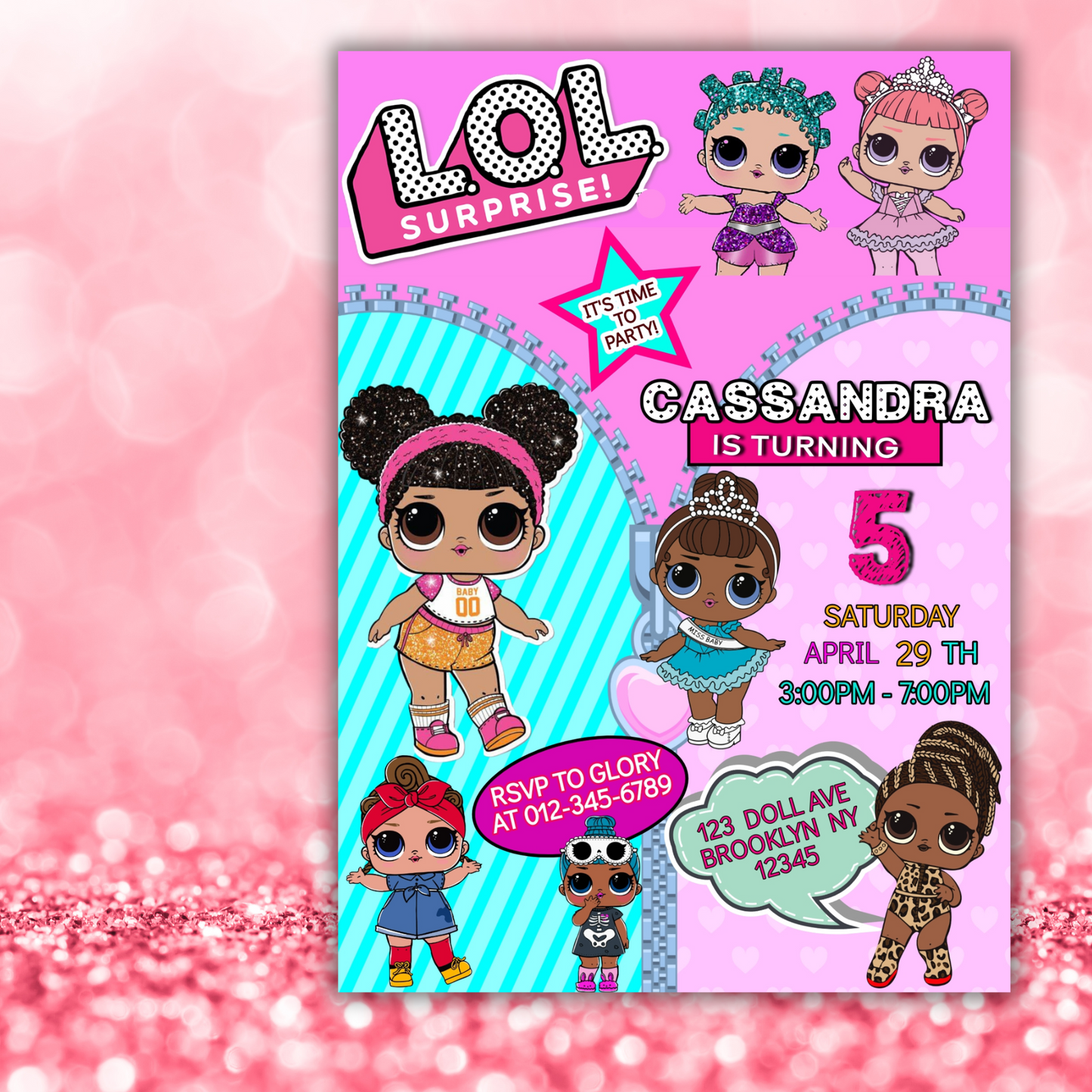 Lol Birthday Digital Invitation, Cute Lol Birthday Cards, Editable Lol Doll Birthday Invitation, LOL Girl Birthday Pink Invitation
