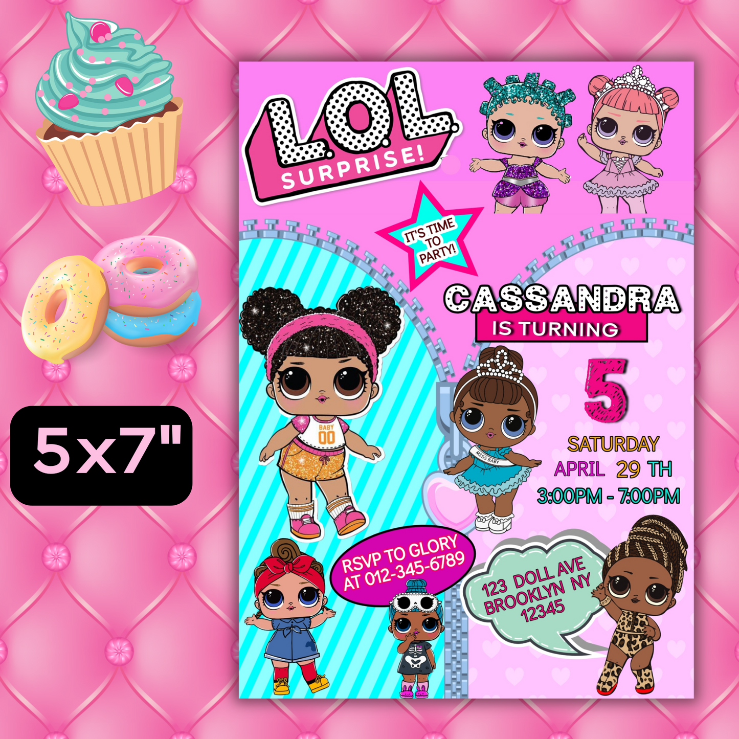 Lol Birthday Digital Invitation, Cute Lol Birthday Cards, Editable Lol Doll Birthday Invitation, LOL Girl Birthday Pink Invitation