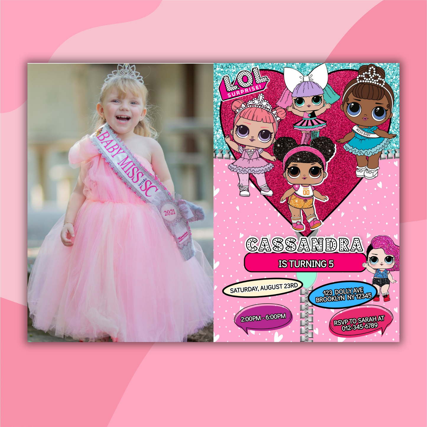 Lol Birthday Photo Digital Invitation, Cute Lol Picture Birthday Cards, Lol Doll Birthday Invitation, LOL Girl Birthday Pink Invitation