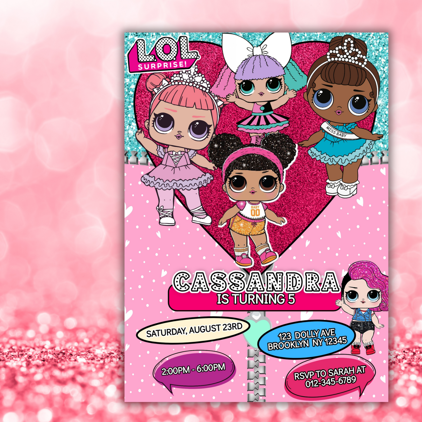 Lol Birthday Digital Invitation, Cute Lol Birthday Cards, Editable Lol Doll Birthday Invitation, LOL Girl Birthday Pink Invitation