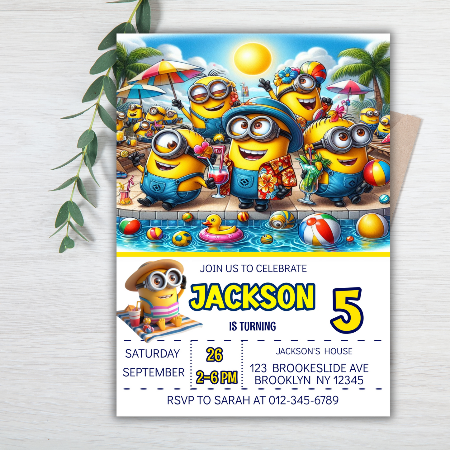Minion Digital Birthday Invitation, Minion Pool Party Birthday Party Invitation, Pool Party Kids Birthday Invitation,