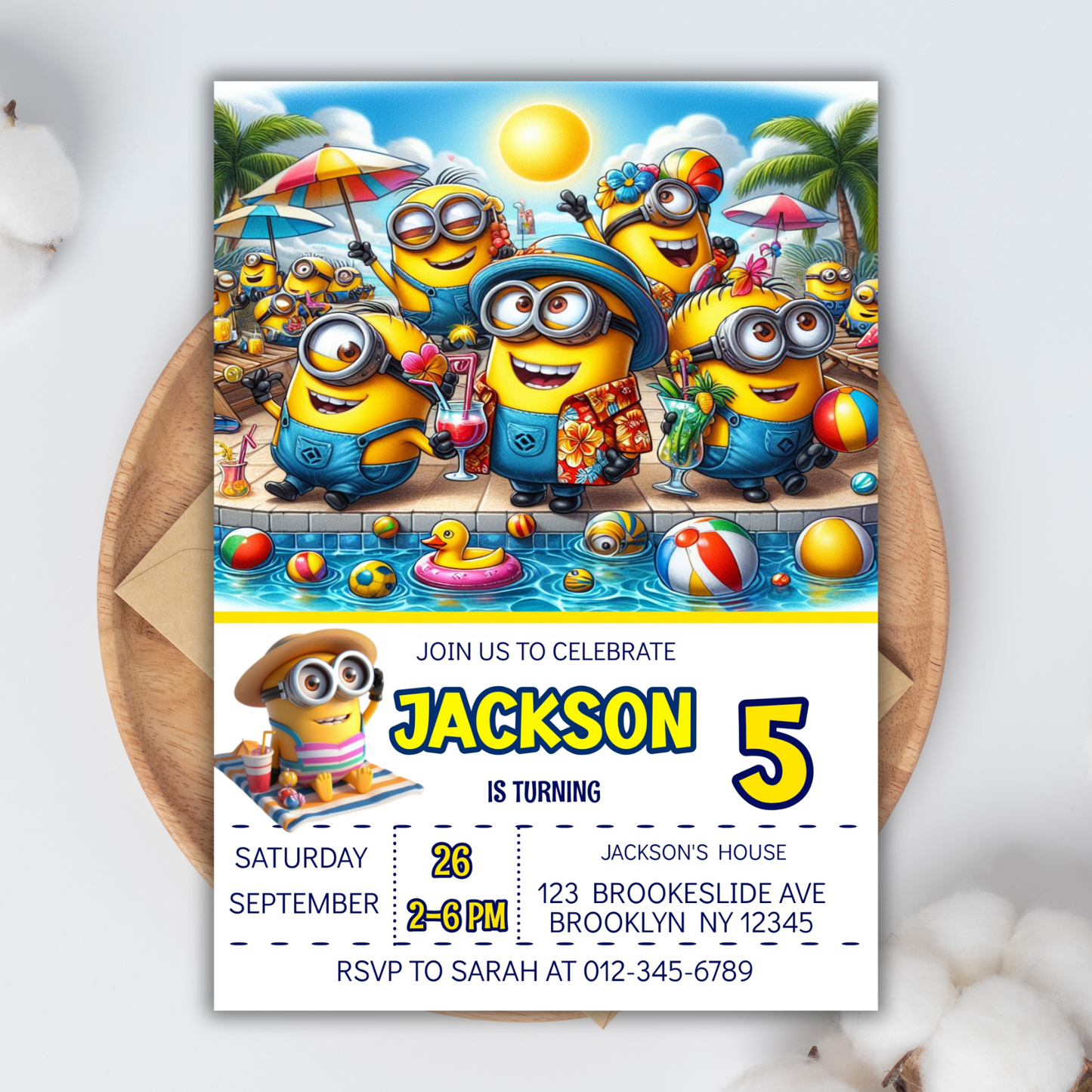 Minion Digital Birthday Invitation, Minion Pool Party Birthday Party Invitation, Pool Party Kids Birthday Invitation,