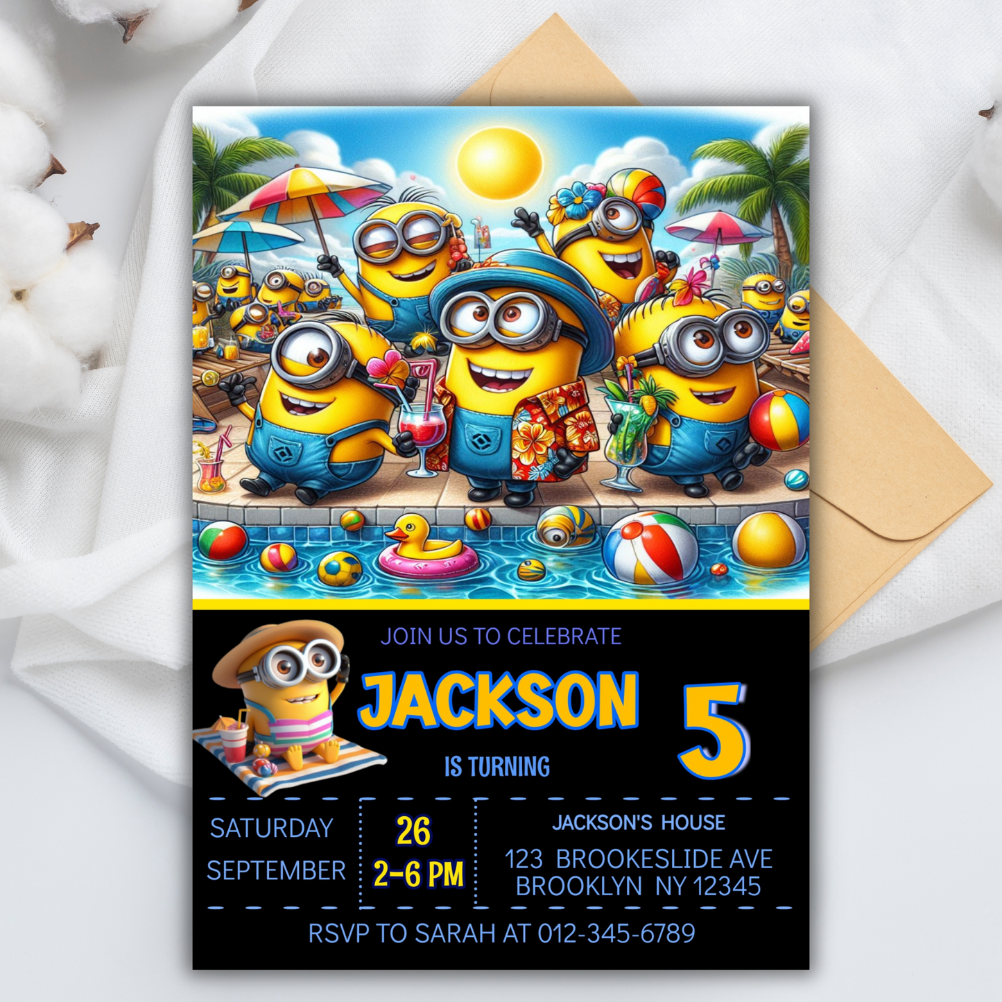 Minion Digital Birthday Invitation, Minion Pool Party Birthday Party Invitation, Pool Party Kids Birthday Invitation,