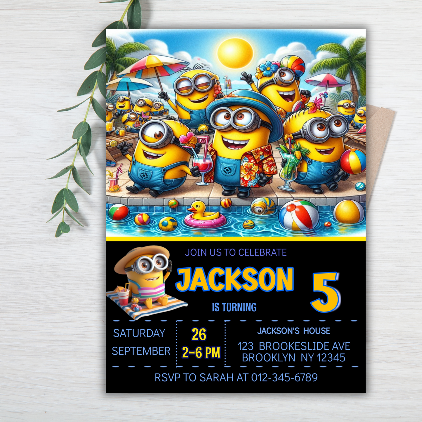 Minion Digital Birthday Invitation, Minion Pool Party Birthday Party Invitation, Pool Party Kids Birthday Invitation,
