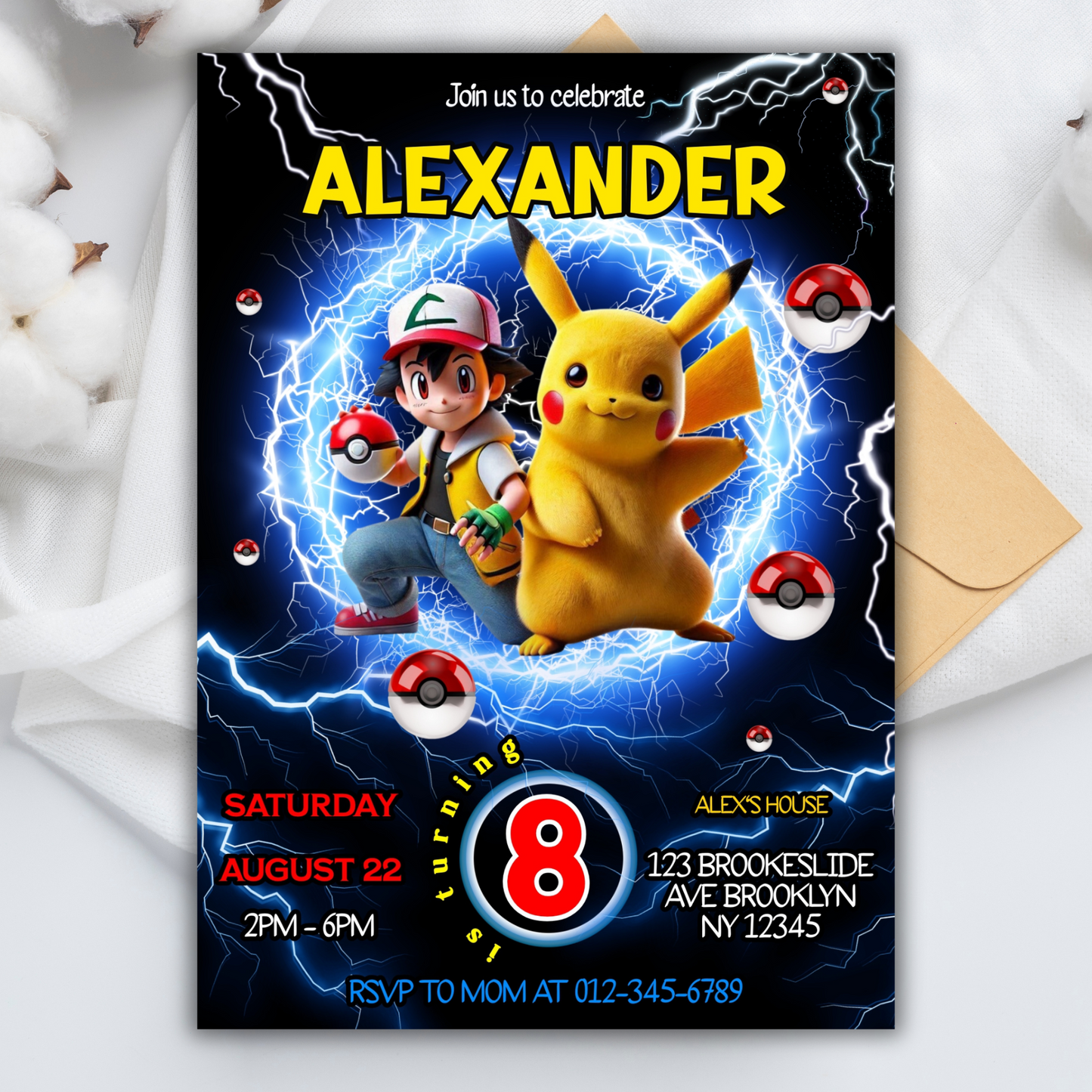 Pokémon Pikachu Birthday Invitation for Kids | Editable Kids Birthday Party Invite | Pokemon Instant Download Digital File