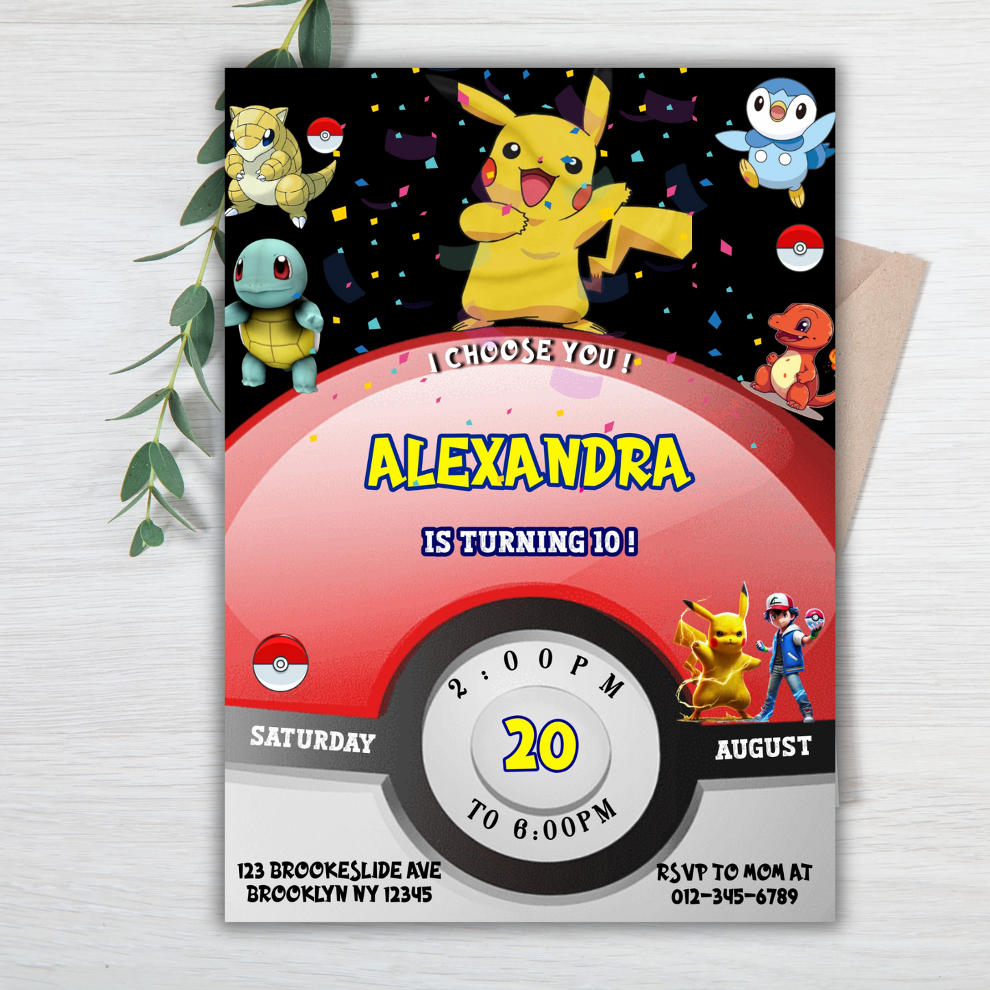Pokémon Pikachu Birthday Invitation for Kids | Editable Kids Birthday Party Invite | Pokemon Instant Download Digital File