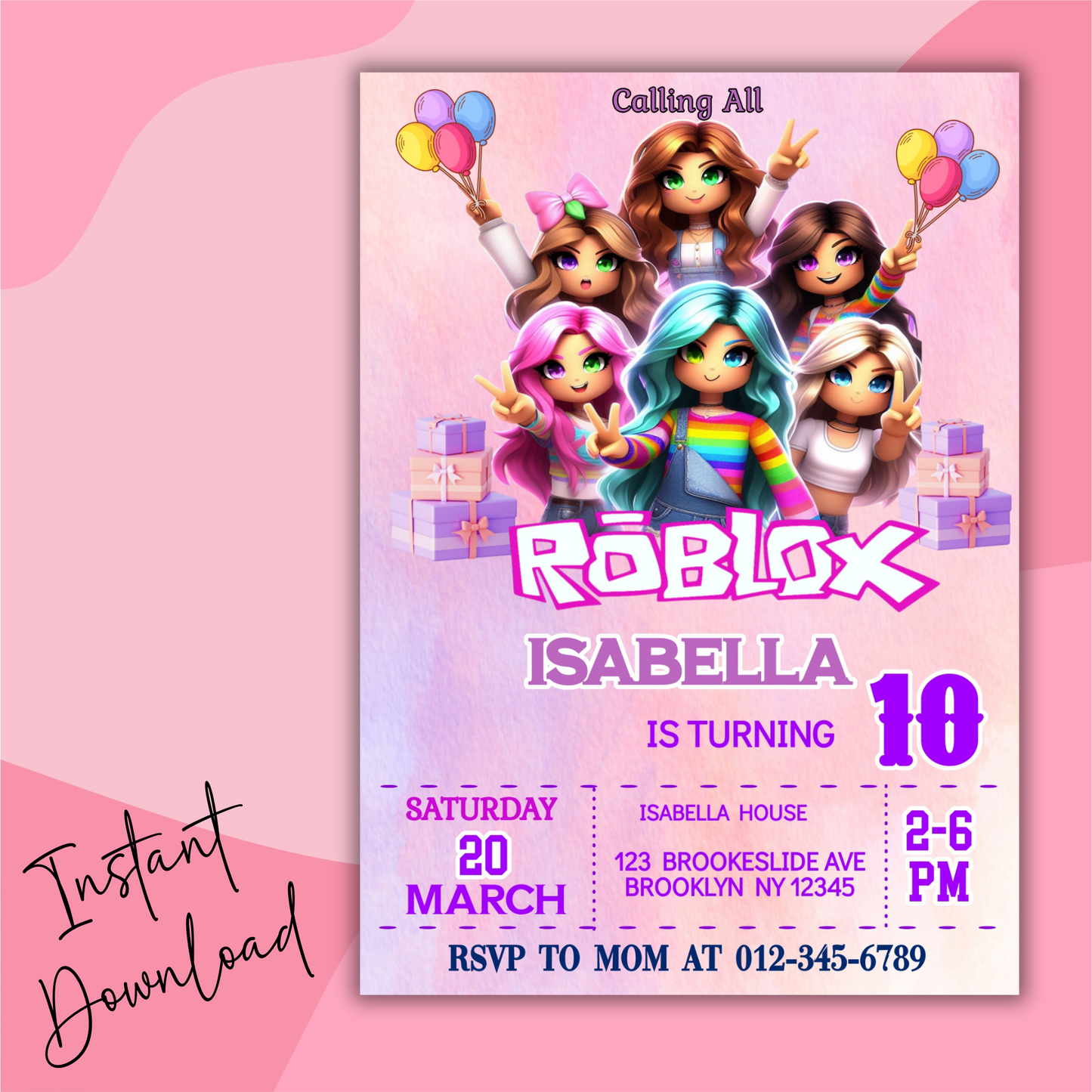 Roblox Gamer Party Birthday Invitation | Roblox Birthday Digital Invite | Roblox Girls Party Invite | Customizable Roblox Birthday Invite